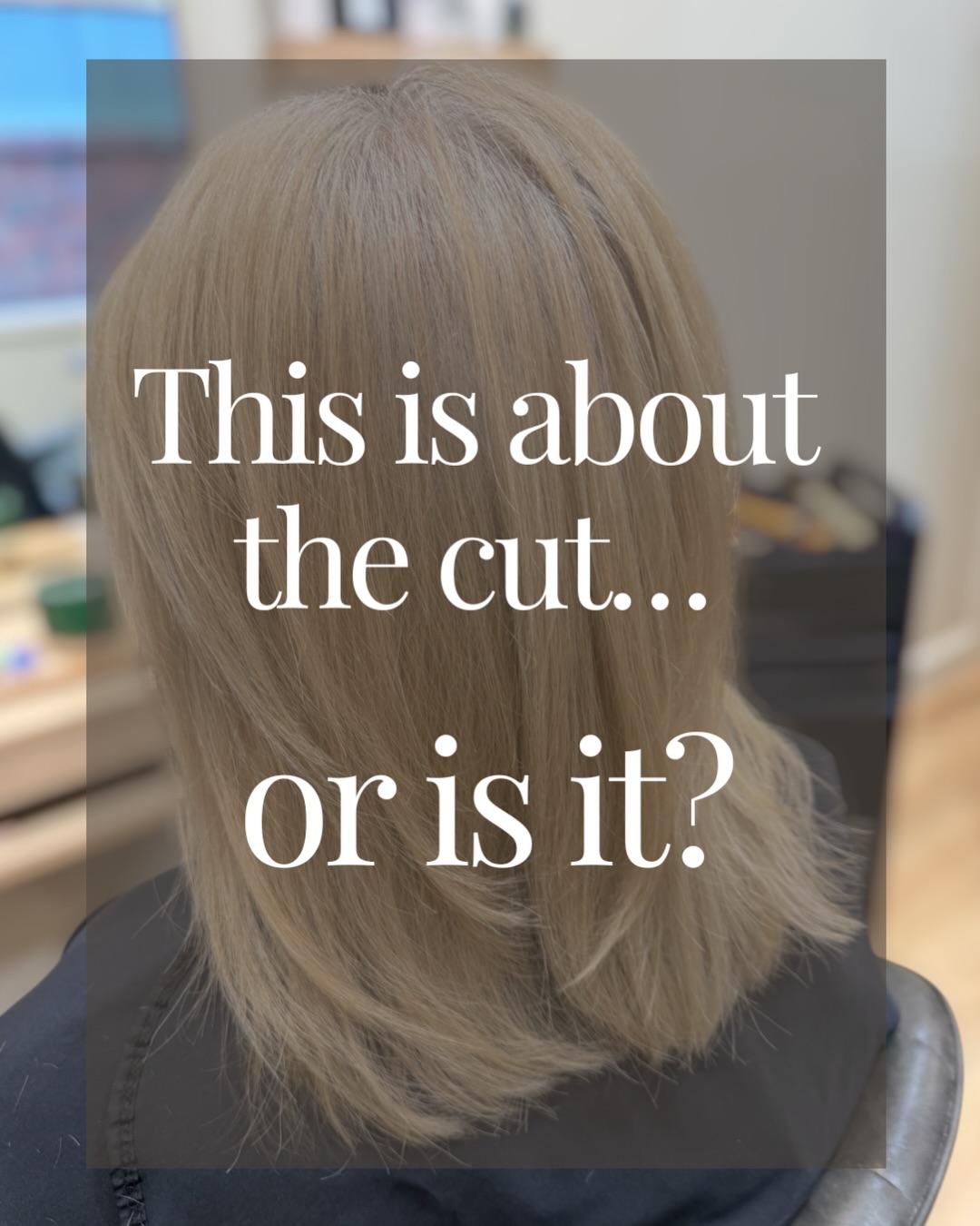 Where we started to where we landed is worlds apart.
And no — no colour was done.
Her main concern was her white regrowth, something she really struggles with. But the condition of her hair meant that, for now, colour was off the table.
So instead, we approached it differently.
Through a considered consultation, I worked within what she felt comfortable with — even though there was hesitation around losing length.
From there, I guided the design.
Using my Form & Fall™ cutting method, I was able to shift how the hair sits and moves, softening the contrast at the roots so they no longer become the focus.
What you’re seeing here isn’t colour.
When the cut is right, the colour stops mattering.