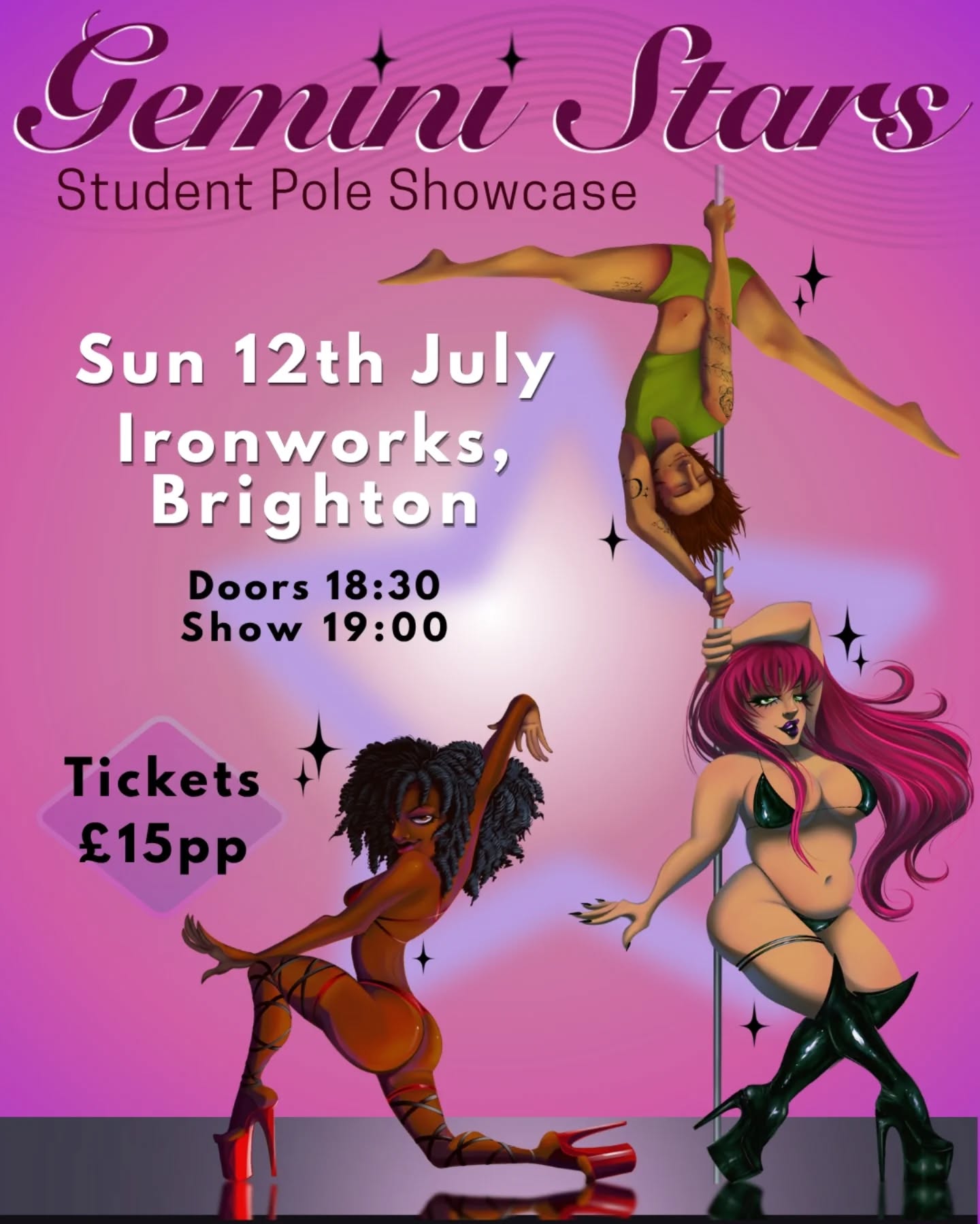 unbelievably excited to finally share this, presenting...
. ݁₊ ⊹ .GEMINI STARS: STUDENT POLE SHOWCASE. ݁₊ ⊹ . ݁
Sunday 12th July 2026
Ironworks, Brighton
Doors 18:30 / Show 19:00
Tickets £15
Join us for an exciting evening filled with jaw-dropping performances from the rising star students of Gemini! Expect a dazzling night of sultry spins, delicious flow, and out of this world talent.
Hosted by Brighton's very own adult performer, international pole dancer, and kinky wrestler - Sabrina Jade! @sxbrinajade
The event will be held at Ironworks Studio C (Brighton), so mark your calendars, grab a ticket, and get ready to be starstruck with a night of stellar student performances! See you there!
There are very limited tickets for this show to grab them whilst you can! Ticket link in the bi0!
posted designed by the talented @zomboyart