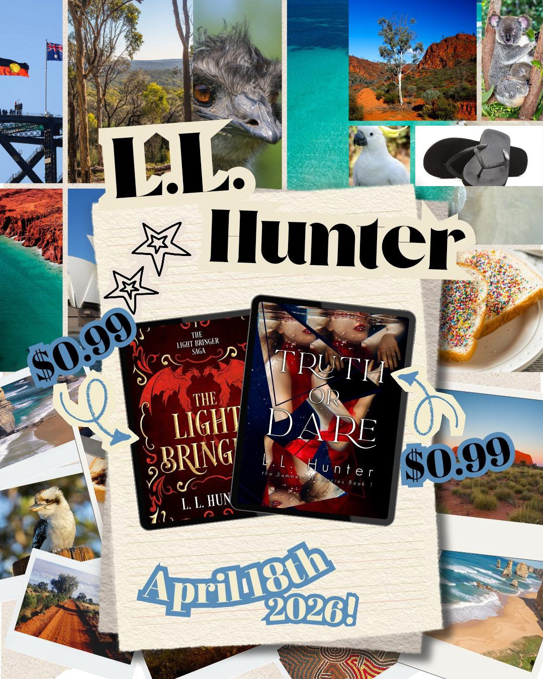 It's Aussie Author April! To celebrate, i've teamed up with over 80 plus other authors to promote our books!
The Light Bringer and Truth or Dare are both discounted.
All books are either free or 99 cents on Amazon. 1 day only! So you can STUFF YOUR KINDLE to your heart's content.
Please support your aussie indie authors (with a few sneaky kiwis in the mix too ;), 1 click and share with your book besties: https://tinyurl.com/acd8ffzj
