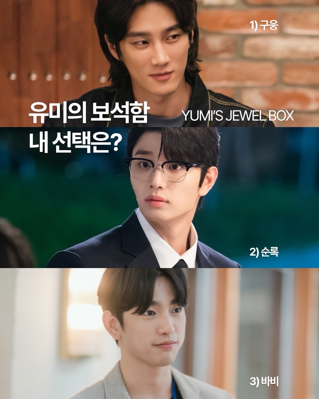 @dailyfashion_news
Yumi unnie a vraiment un don pour choisir les hommes.
Woong vs Babi vs Soonrok… si j’étais Yumi ? 🤍
Yumi’s Cells Saison 3 a commencé sa diffusion hier !
Et avec l’apparition du plus jeune Soonrok, les réactions sont déjà brûlantes en ce moment 🔥
Ces ex-petits amis de Yumi qu’on n’arrive pas à oublier…
Ces jours-ci, Ku Woong et Yoo Babi nous manquent soudainement…
Ku Woong, maladroit en amour mais qui ne regardait qu’elle
Babi, le petit ami parfait par excellence
Et maintenant, le nouveau venu, le plus jeune, Soonrok !
Au-delà des cellules de Yumi, on a aussi mis en lumière les “trésors” de Yumi ♡
📌 Les trésors de Yumi
@ggonekim
1️⃣ Ku Woong @bohyunahn
2️⃣ Yoo Babi @jinyoung_0922jy
3️⃣ Shin Soonrok @rlawodnjs_
📌 Yumi’s Cells Saison 3
@tving.official
▪️ Une romance pleine d’empathie, centrée sur les cellules, qui raconte l’histoire d’une Yumi ordinaire qui mange, aime et grandit avec elles
▪️ Adapté du webtoon Naver du même nom, écrit par Lee Dong-geon
▪️ Les saisons 1 et 2 sont sorties en 2021 et 2022
▪️ La saison 3 est sortie en avril 2026
▪️ Distribution saison 3 : Kim Go-eun, Kim Jae-won, Jeon Seok-ho, Choi Daniel, Jo Hye-jung, etc.
#유미의세포들 #YumisCells
📷 @tving.official sur YouTube