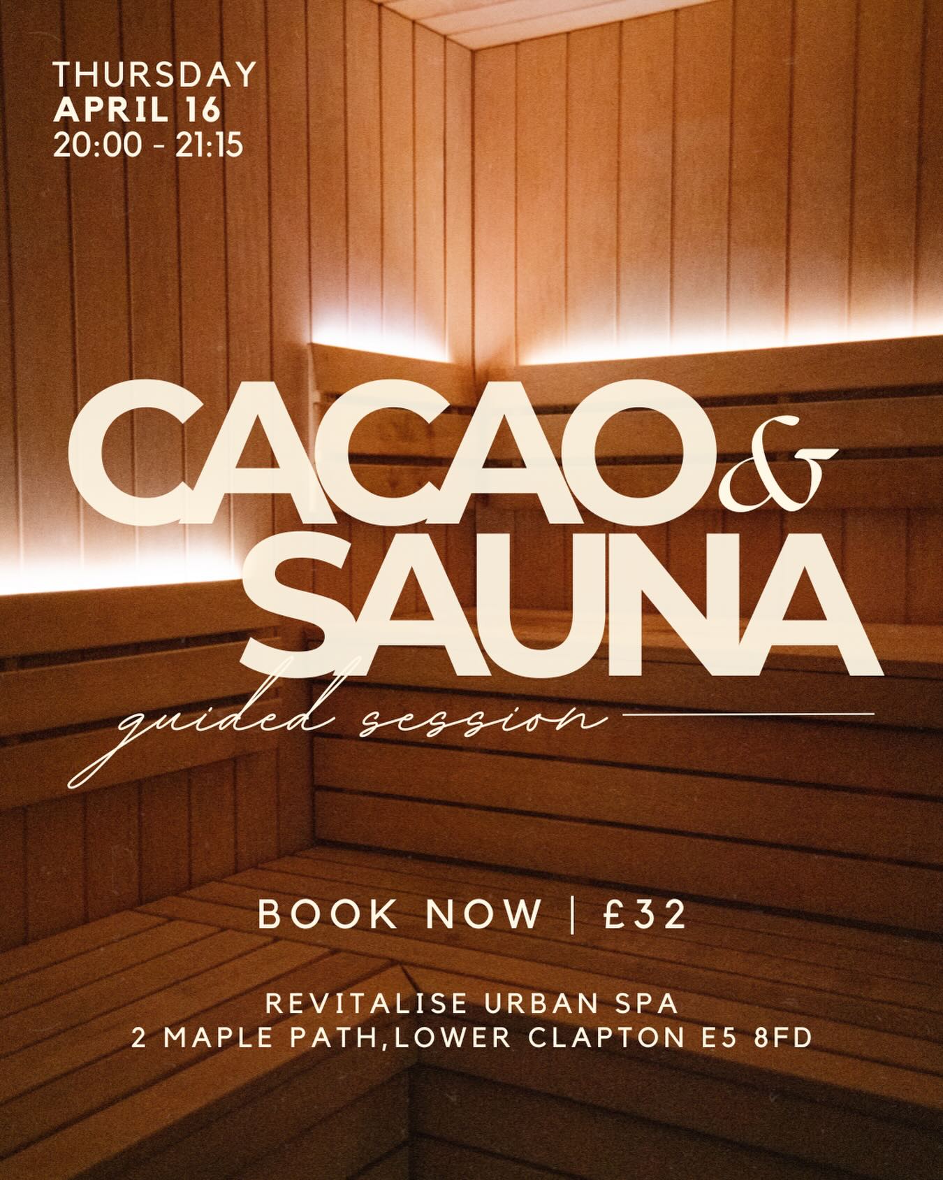 @dancingfortheanswers is back this week for our monthly Cacao & Sauna, this Thursday at 8pm đĽđ¨
Join us for guided sauna, breathwork & cacao ceremony (with a little extra magic this month⌠whisking đż)
#wellness #guidedsauna #breathwork #cacaoceremony #revitaliseurbanspa