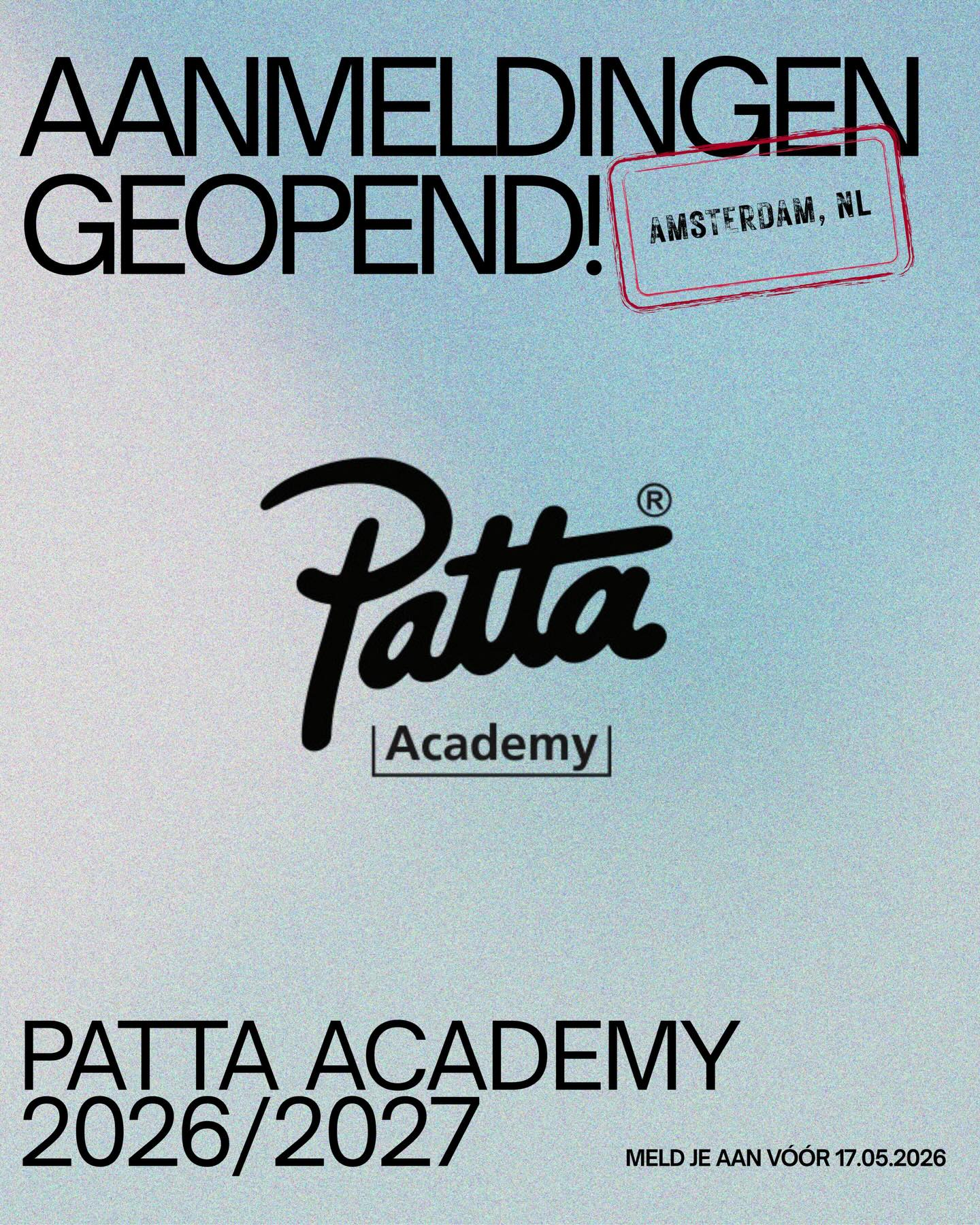 Amsterdam, listen up.
Patta Academy 2026/2027 applications are now open.
Apply before May 17. Link in bio.