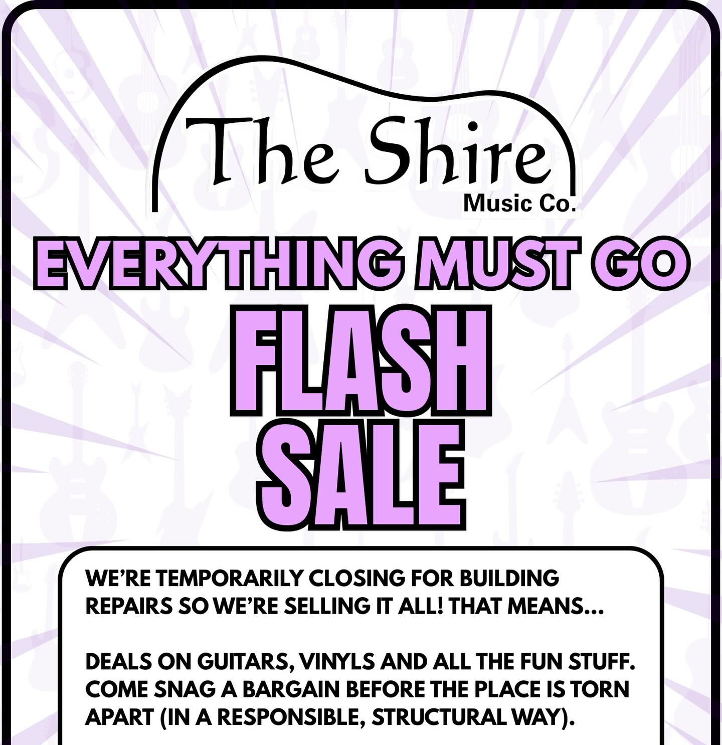 🚨 Everything must go FLASH SALE 🚨
We’re temporarily closing for building repairs, so we’re clearing out EVERYTHING at The Shire Music Co this weekend. 😄
🔥 GREAT DEALS 🔥
🎸 Guitars – heavily reduced
💿 Vinyl records – £1 per album
🎶 12” singles – from £0.50
📀 CDs – £0.50
🔊 Second-hand HiFi speakers available
🔈 Pre-owned amps
🎲 Warhammer – 20% OFF
There’s loads to dig through, perfect for collectors, musicians, and bargain hunters!
💥 interested in bulk buying the records? Give us a call. 📞
📍 56 High Street, Stourport, DY13 8BX
🕙 Saturdays & Sundays, 10:00 – 16:00
Message us if you’ve got any questions or want to enquire about bulk deals! 😁