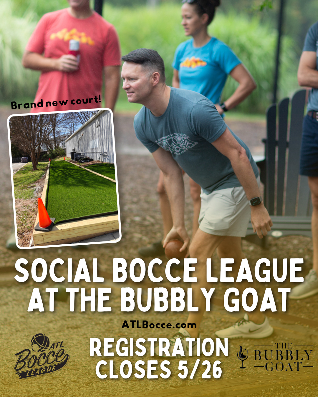 Lilburn, we are coming to you! Sign up for our social bocce league at The Bubbly Goat! 🔴🟢⚪️