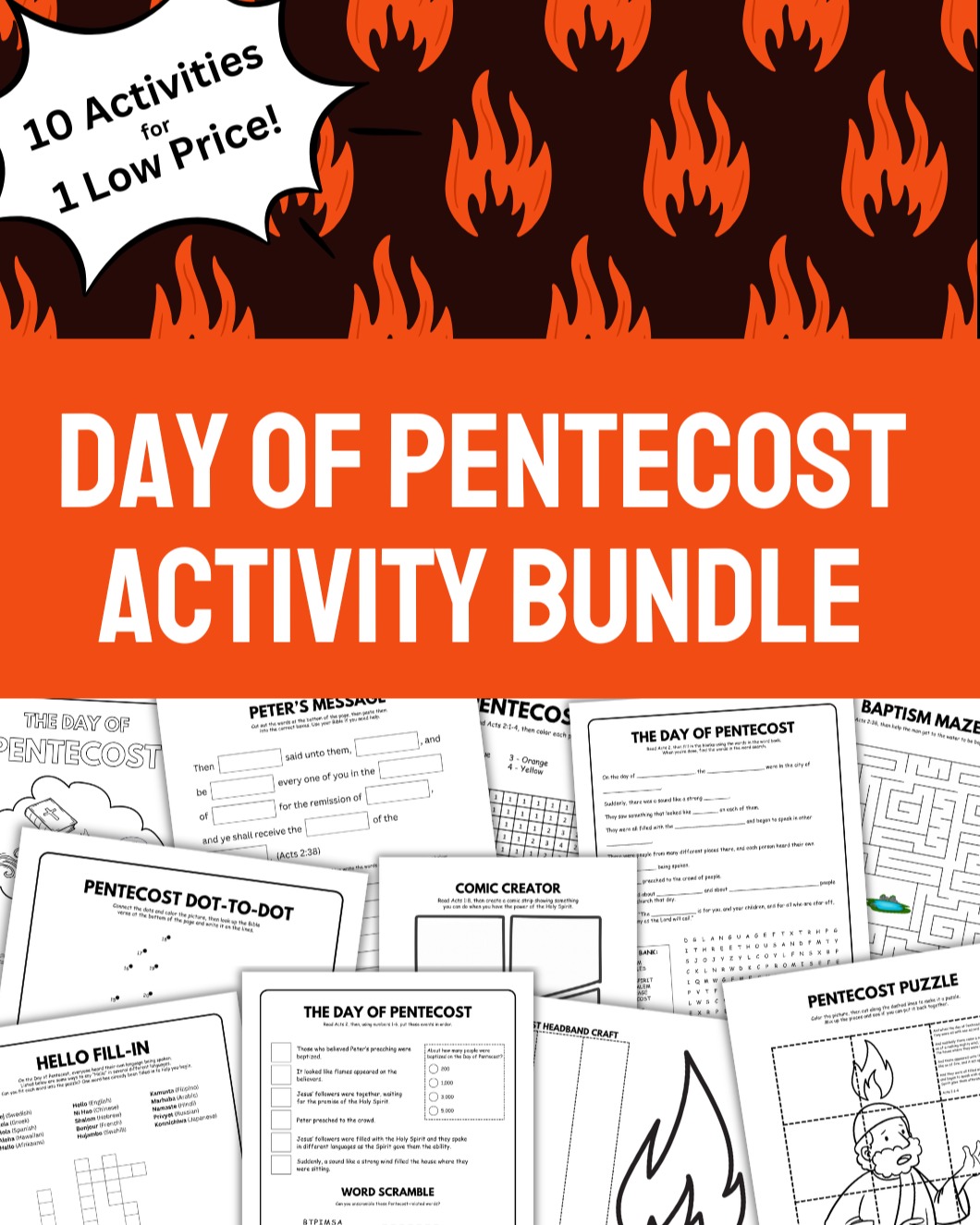 Pentecost Sunday is coming up soon and this set of activities is perfect for learning about Acts 2 🔥
Students will learn about and reinforce their knowledge of the Day of Pentecost with activities like fill-in-the-blanks, word search, fill-in puzzle, word scramble, cut-and-paste Bible verse, pixel art, headband craft, and more!
This bundle has activities for a wide variety of ages, perfect for use over multiple classrooms, mixed-age classrooms, and homeschoolers!
Get your copy now in the Premium Resources section of our site. Link in bio.