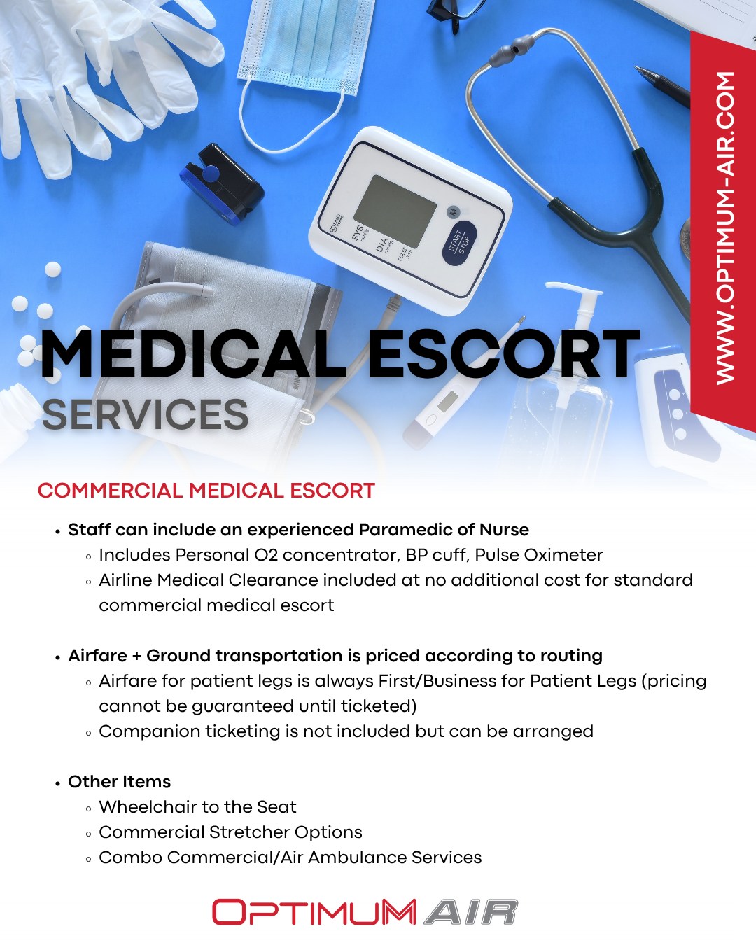 OptimuM AIR provides professional Commercial Medical Escort Services — perfect for patients who need medical support while flying commercially. Whether it’s a planned medical appointment, returning home after treatment, or any non-emergency travel requiring assistance — we’ve got you covered. ✈️
#medicalescortservices #ems #emergencymedicalservices #airambulanceservices #optimumair