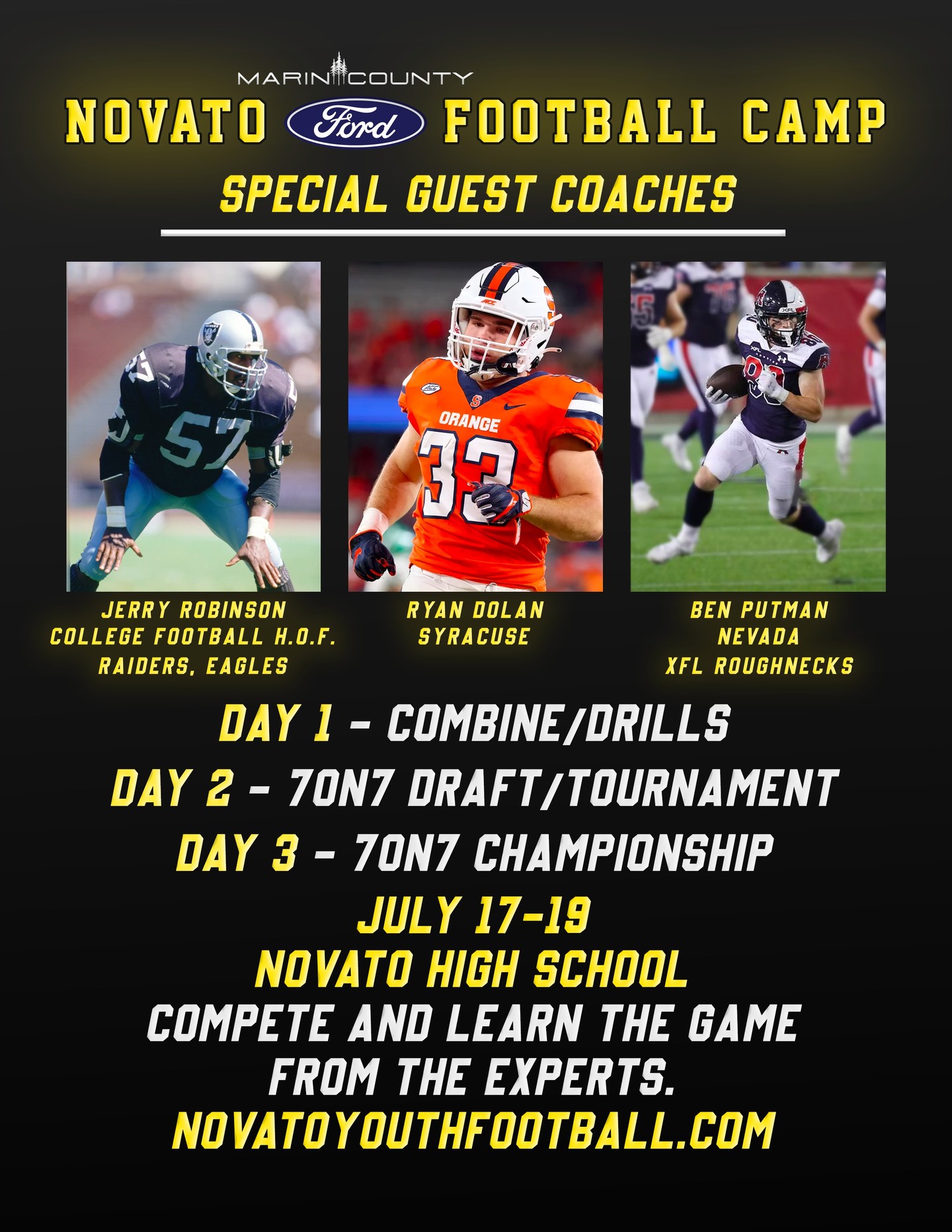 The Inaugural Novato Ford Youth Football Camp Presented by Marin County Ford is open for registration! Learn, compete and have fun!