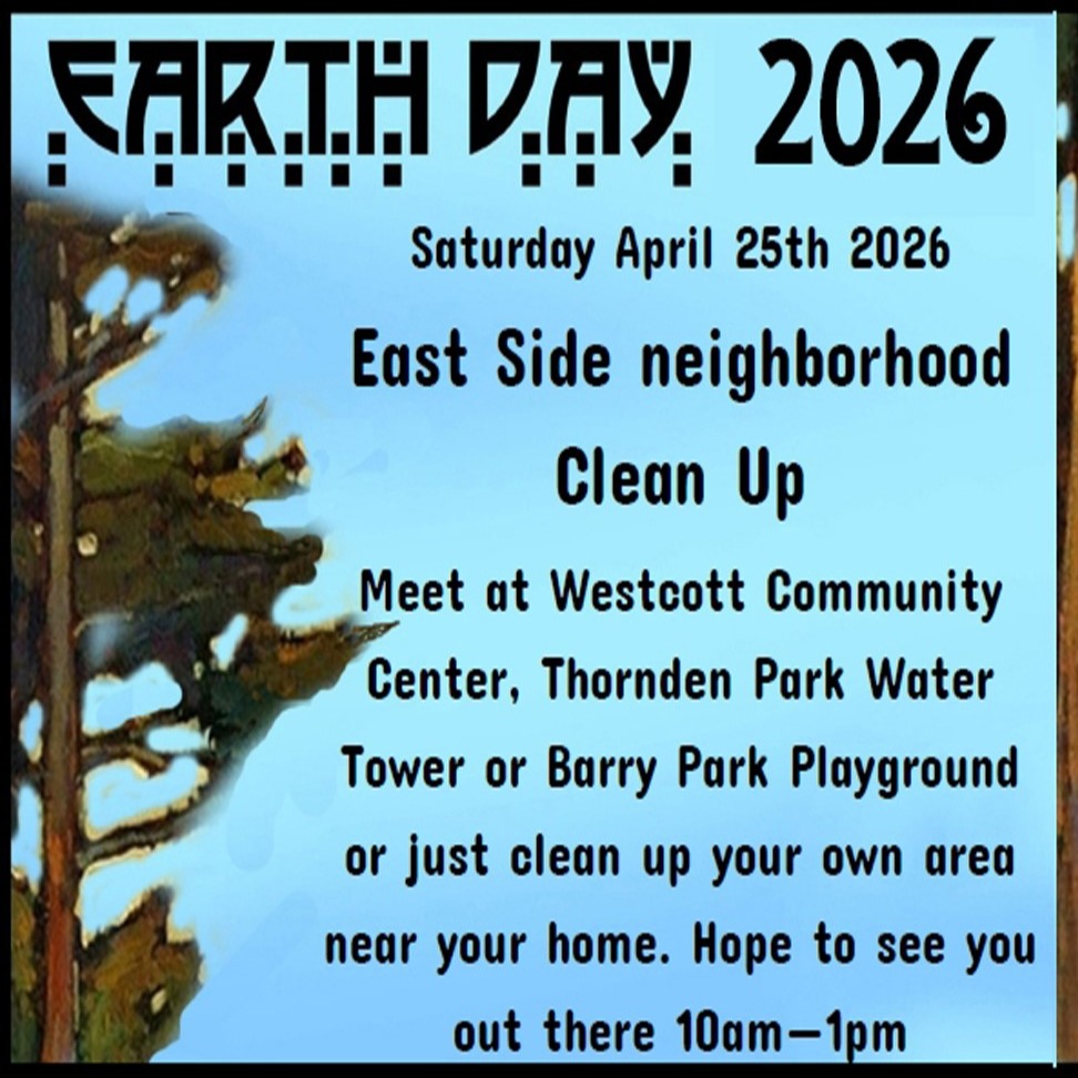 Join us in Thornden Park for an Earth Day Clean Up, Saturday, April 25. We will meet at the Thornden Park Water Tower between 10AM-1PM. We have bags and a limited number of pickers. Bring gloves.
Let's give the park a spring cleaning!