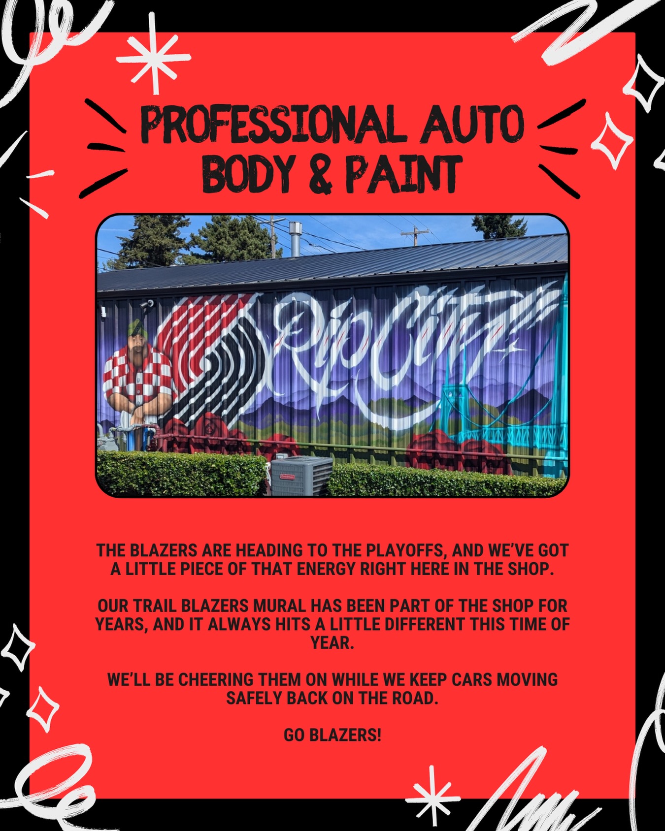 🏀 RIP CITY TO THE PLAYOFFS! 🔥
What a season for our Portland Trail Blazers — the energy in the city is unreal and we’re feeling it right here at the shop!
At Professional Auto Body & Paint, we’ve been repping Rip City for years. Our mural says it all — we’ve been fans since day one, and it hits a little different this time of year.
We’re proud to be Portland local since 1997, and there’s nothing better than seeing our team make a playoff run. While we keep cars moving safely on the road, we’ll be cheering loud for the Blazers every step of the way.
📸 Driving by? Stop and snap a photo with our Rip City mural and tag us — we’d love to see your playoff spirit!
Let’s go Portland 🌲
Let’s go Rip City 🏀
GO BLAZERS! ❤️🖤🤍
#ripcity
#portlandtrailblazers
#nbaplayoffs
#portlandoregon
#basketball