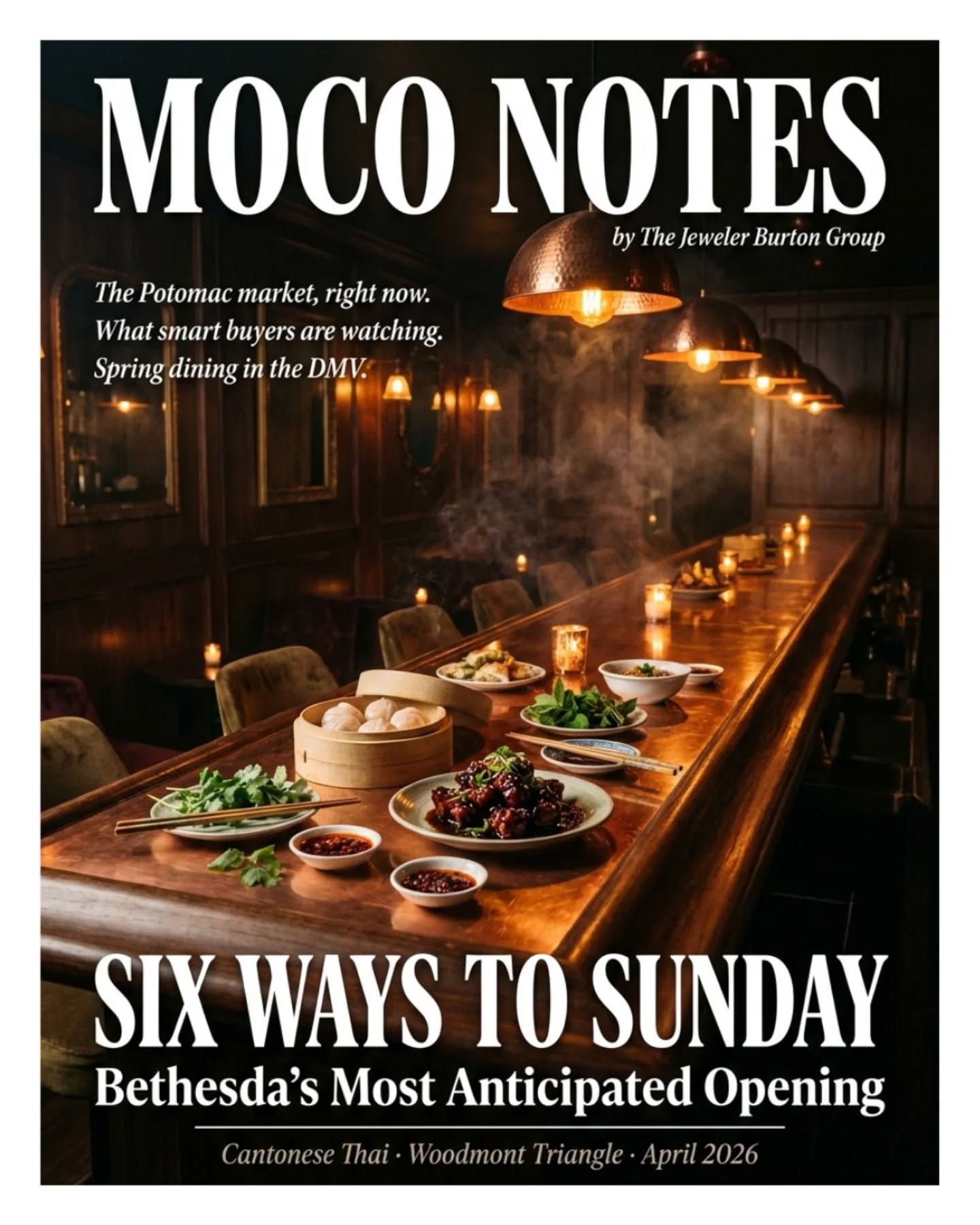 A new kind of Saturday night is coming to Bethesda.
Six Ways to Sunday, a Cantonese Thai concept from the chef behind Bar Chinois, is opening in Woodmont Triangle. This is the kind of opening that signals where a neighborhood is going, not just where it is.
Full details in our latest MoCo Notes article.
Read more at www.JewelerBurton.com
Follow the link in bio.
#JewelerBurtonGroup #CompassRealEstate #MoCoNotes #DMVRealEstate #BethesdaRestaurants