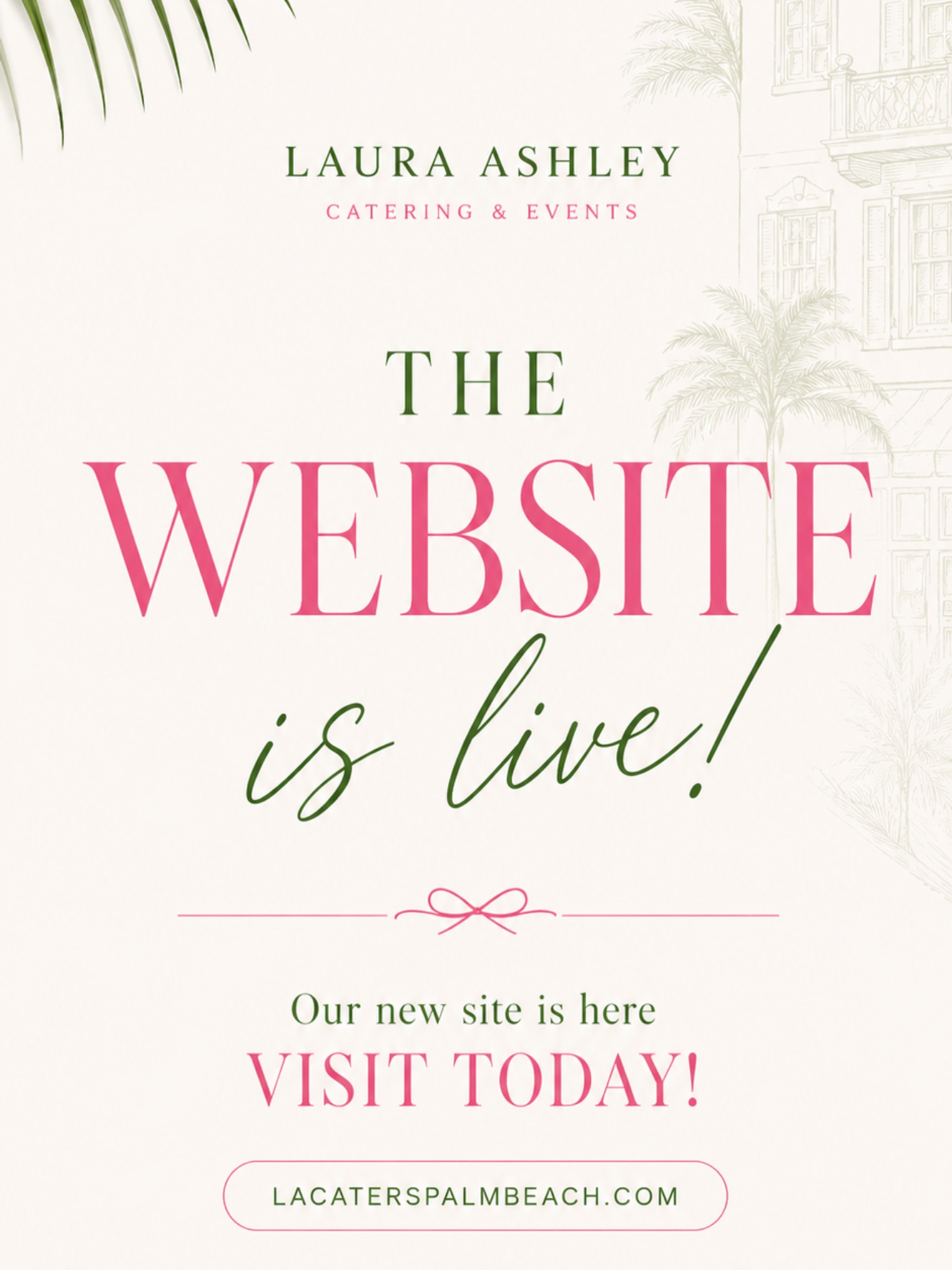 She’s live ✨
After 11 incredible years, we’re so excited to officially launch the brand new online home for Laura Ashley Catering & Events.
Fresh look. Elevated experience. Same luxury hospitality you know and love. 🌴🥂
Explore the new website now:
www.LACatersPalmBeach.com — created by the most talented @creativecompassagency
#PalmBeachCatering #palmbeachEvents #PalmBeachWeddings #SouthFloridaEvents