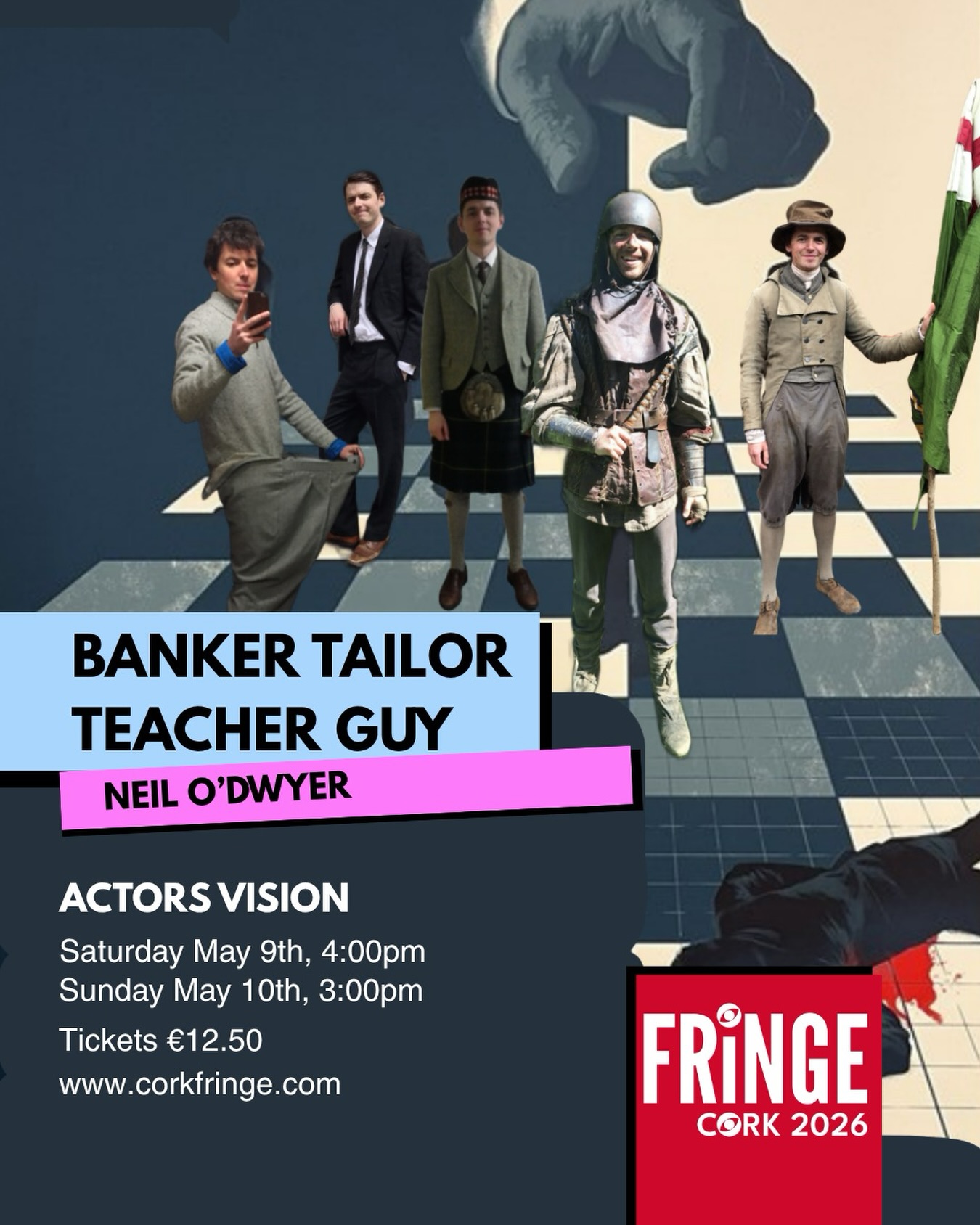 This solo storytelling performance traces a journey from boring banker to tailor, lingerie-maker, film extra and eventually a maths teacher who teaches sewing.
Clothes-making sits at the heart of the show — with Neil’s heart very much on his sleeve — from costume work and managing a fashion label to tanning leather and dressing extras.
By turns funny and reflective, the show blends sharp humour with painfully honest reflections to trace the friendships, challenges and compromises that shape a working life — and the cost of chasing something more meaningful. It’s about juggling jobs and relationships from below the breadline, missing opportunities, and digging so deep in search of meaningful work and creative fulfilment that you nearly lose yourself.
📍@actorsvision
📆 Saturday May 9th, 4:00pm | Sunday May 10th, 3:00pm
🎟️ Tickets €12.50 at www.corkfringe.com
Cast & Crew:
Neil O’Dwyer: Writer and Performer
Emer Molloy: Production Support
Elaine O’Dwyer: Creative Support