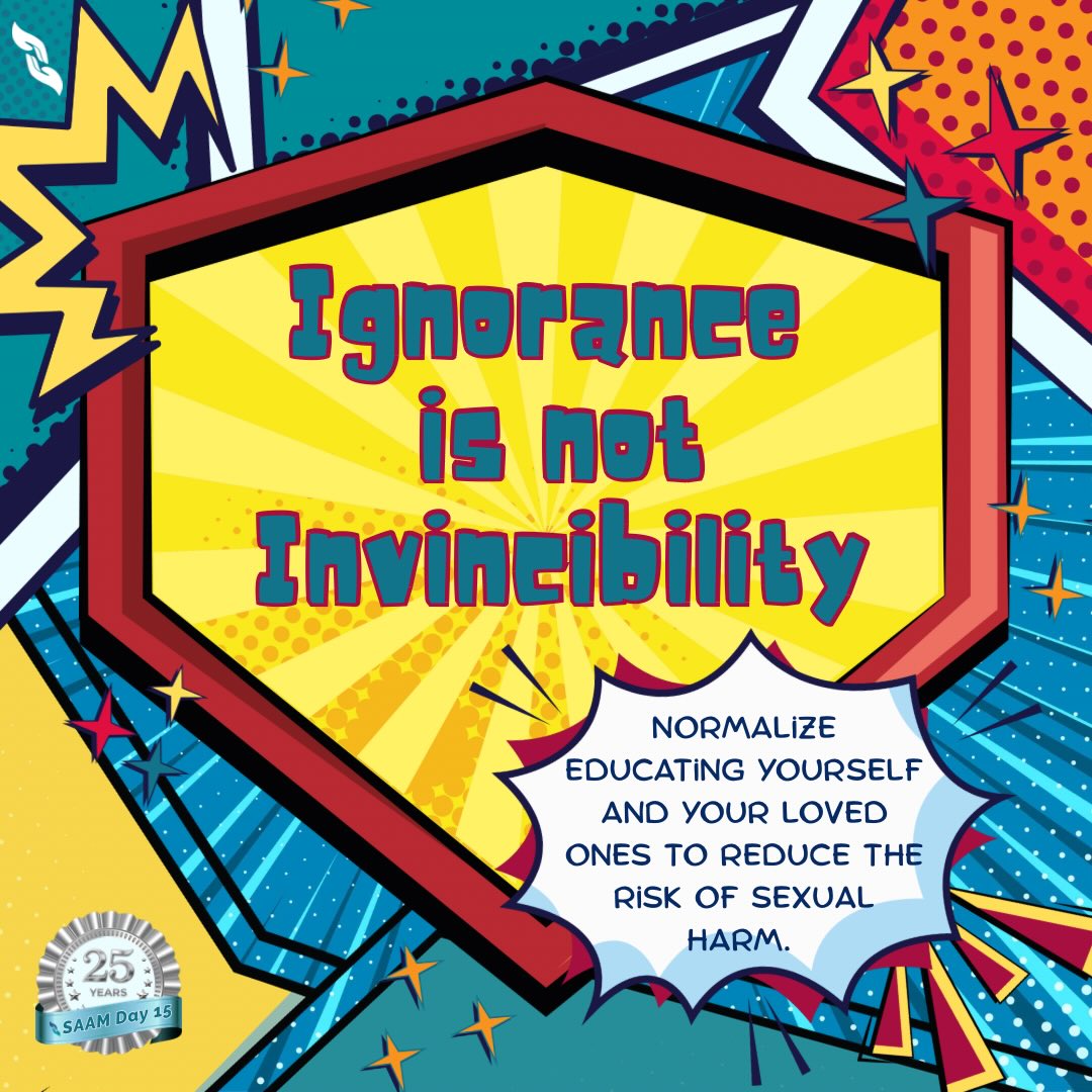 What is one thing we wish more people knew… that prevention education works. Anyone can be a target for sexual harm, but the more we understand about prevention, the safer we can all be. #30daysofsaam2026 #day15 @nsvrc #preventionworks #invincibilityisforsuperheroes #educationispower