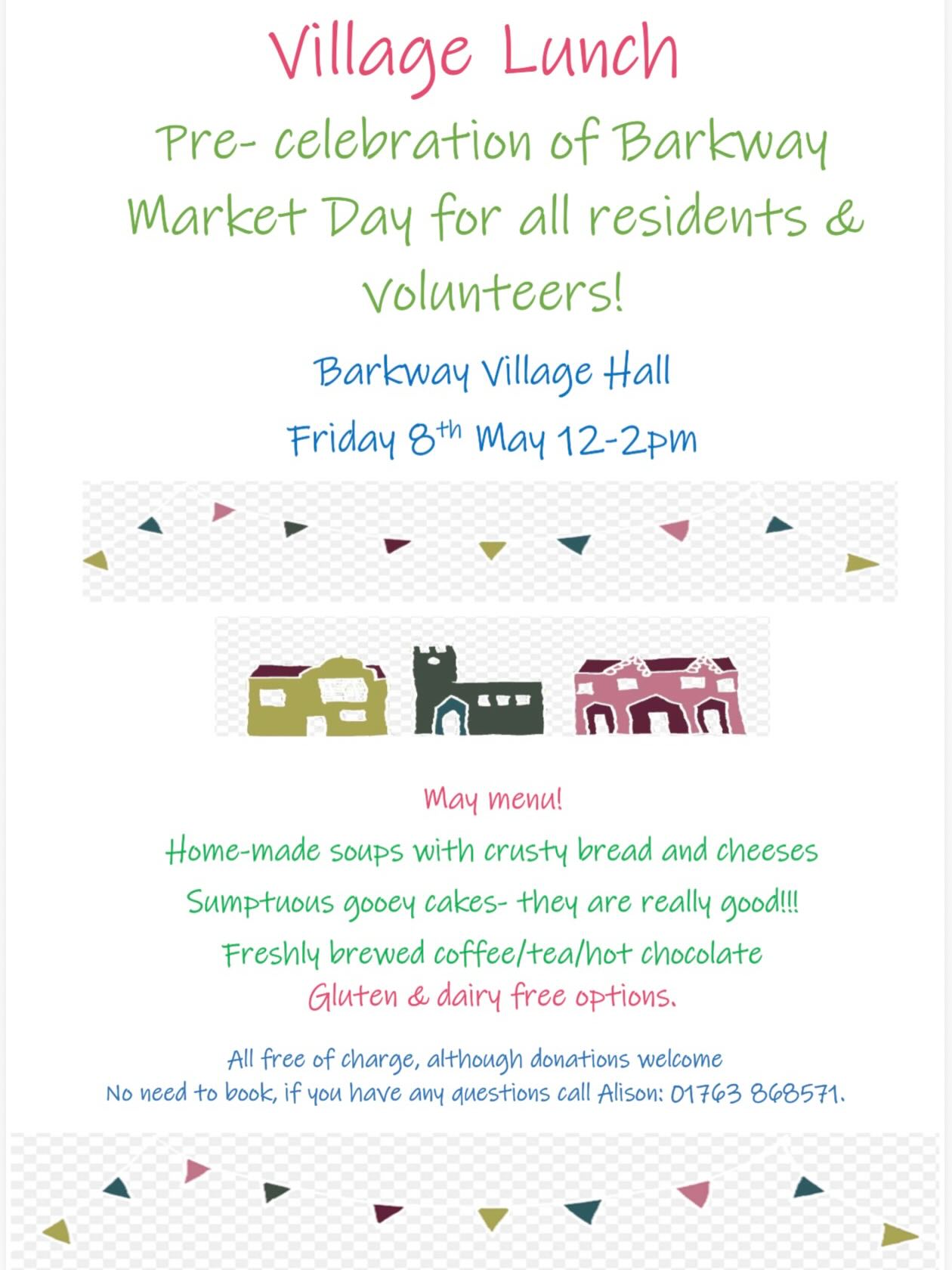 Calling all volunteers!
.
All of our volunteers, along with Barkway residents, are invited to a very special Village Lunch on Friday 8 May - the day before our Market!!
.
The wonderful team who run the Village Lunch will be serving home-made soups with crusty bread and cheeses, sumptuous gooey cakes and freshly brewed coffee, tea and hot chocolate!! And further more, it’s all for free - although donations are welcome.
.
We would like to welcome everyone who has already offered to volunteer the following day, and also invite those who are still considering to get involved to sign up! We really do appreciate everyone who spares their time to help make this charity event run smoothly.
.
If you would like to volunteer please email us at info@barkwaymarket.org 😊
.
The Village Lunch will run on Friday 8 May from 12-2pm at the Village Hall in Barkway.
.
We hope you can make it!!!
.
#barkwaymarket #barkwayvillagemarket #barkwayvillagelunch #barkwayvolunteers #barkwayresidents