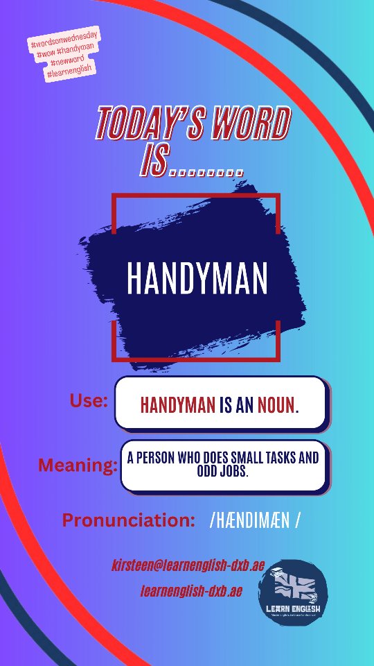 Welcome to #wordsonwednesday today's #newword is #handyman How do we use this word? #learnenglish #vocabulary