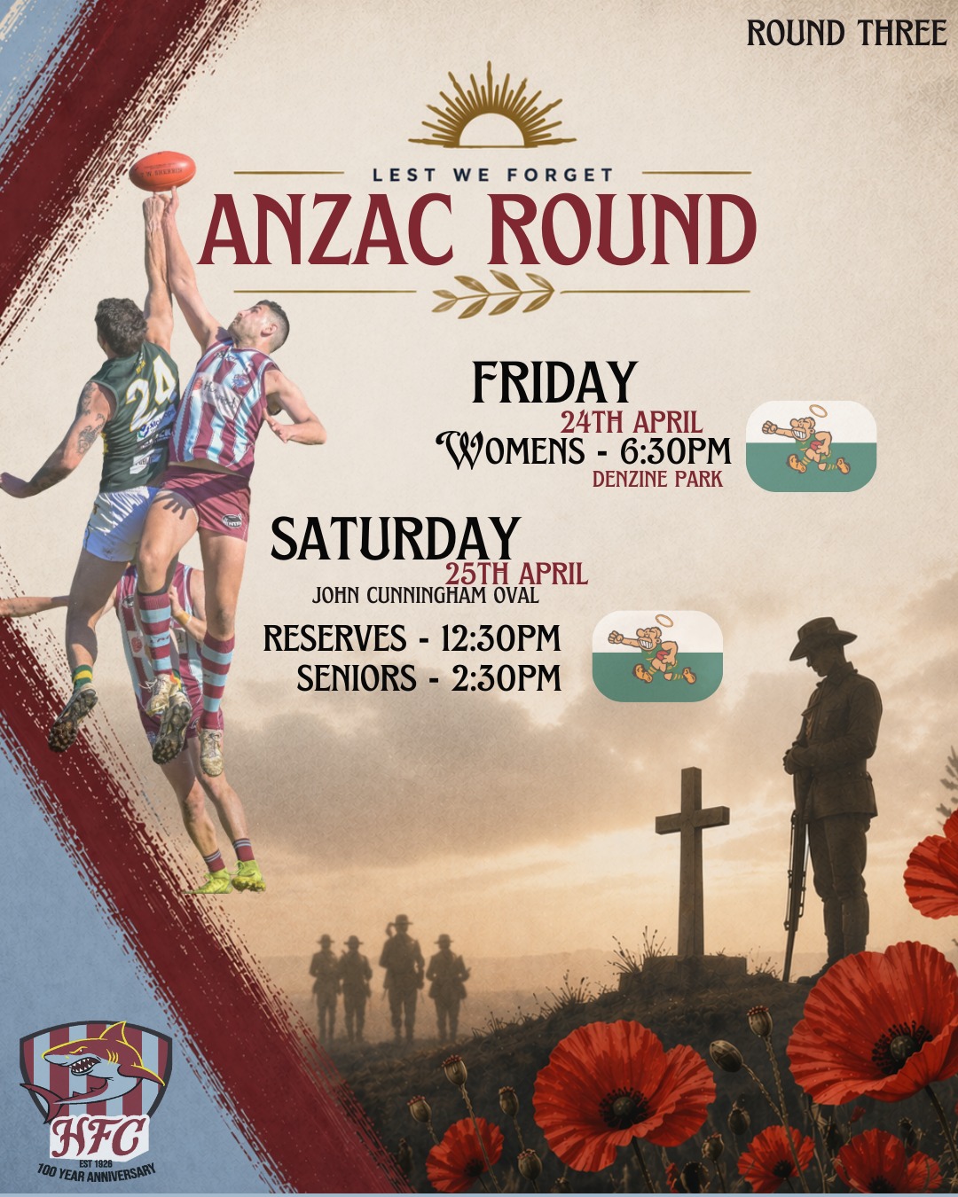 π¦π¦Huge round of footy for our round 3 games this Anzac Day weekend. π¦π¦
π Starting Friday night the women take on St Pats at Denzine Park. π
πOn Anzac Day the men take on St Pats at St Pats.
Huge round of footy coming up on a very special weekend that we past pay respects to all past and present serviceman and women. ποΈπΊπͺπ¦πΊ
π‘ Womenβs Friday Night 6:30pm
π§ Reserves 12:30pm
π Seniors 2:30pm
The support has been huge over the first two rounds so we would love to see an army of shark supporters Friday night and Saturday.
π¦π¦π¦
#finsupπ¦ #lessweforgetπΉ