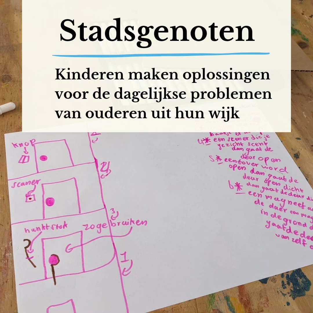 In het project Stadsgenoten in Malburgen namen we kinderen mee naar de ouderen in hun wijk. De uitdaging was als volgt: Leer de ouderen beter kennen, formuleer een ontwerp uitdaging en kom tot een ontwerp en prototype! Deze prototypes overhandigden de kinderen van de Johannesschool aan de ouderen van Pleyade.
Dit project was in samenwerking met @welkombijpleyade en @samenimpact