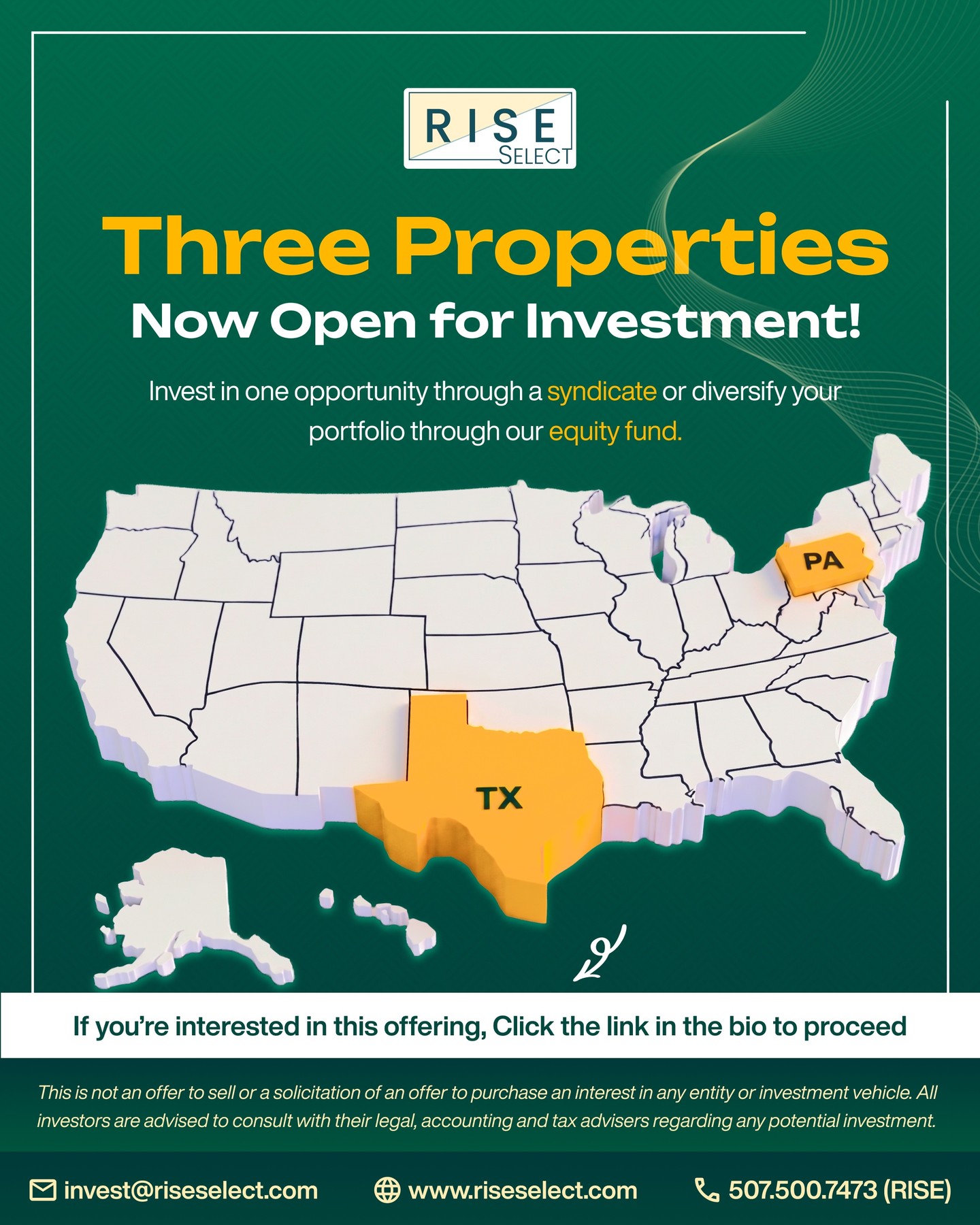 Three Investment Opportunities - Explore what fits your strategy
(507) 500-7473 | invest@riseselect.com
Click the link in our bio to learn more.
#riseselect #studenthousing #realestateinvesting #multifamilyinvesting #investmentopportunity #texas #pa