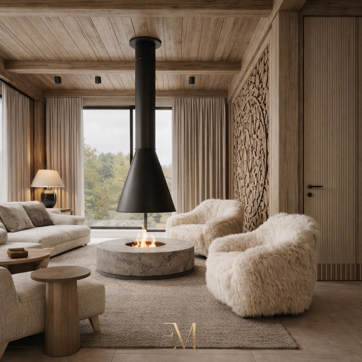 Some spaces whisper love in silence.
Warmth needs structure behind it to feel intentional rather than accidental.
Hanging fire. Carved timber. A wall that remembers the material it came from.
Not a mood. A decision.
#emdotstudio #quietluxury #interiorarchitecture #turnkeydesign #Zurich