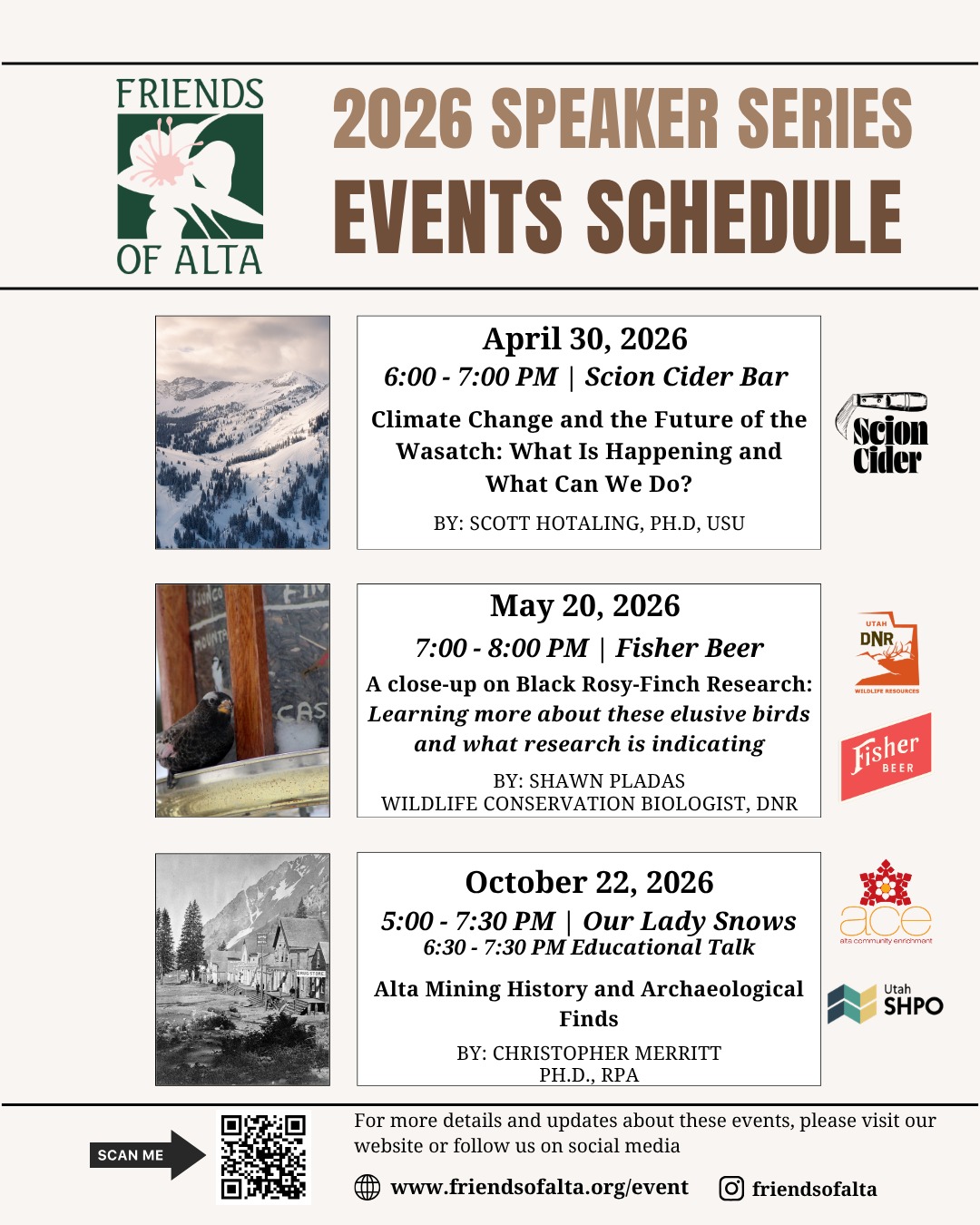 🎤 We’re excited to announce the full lineup for our 2026 FOA Speaker Series. This year, we’ve planned a variety of engaging educational talks designed to inspire, inform, and connect our community.
Understanding many of you join us from out of state, we’re doing things a little differently: several of these sessions will be available via Zoom, so you can participate no matter where you are. It’s a perfect way to stay connected and continue learning with us, even from afar.
Mark your calendars and keep an eye out for detailed schedules and registration info coming soon. Whether in person or online, we look forward to seeing you at these special events!
RSVP details at link in bio or www.friendsofalta.org/event