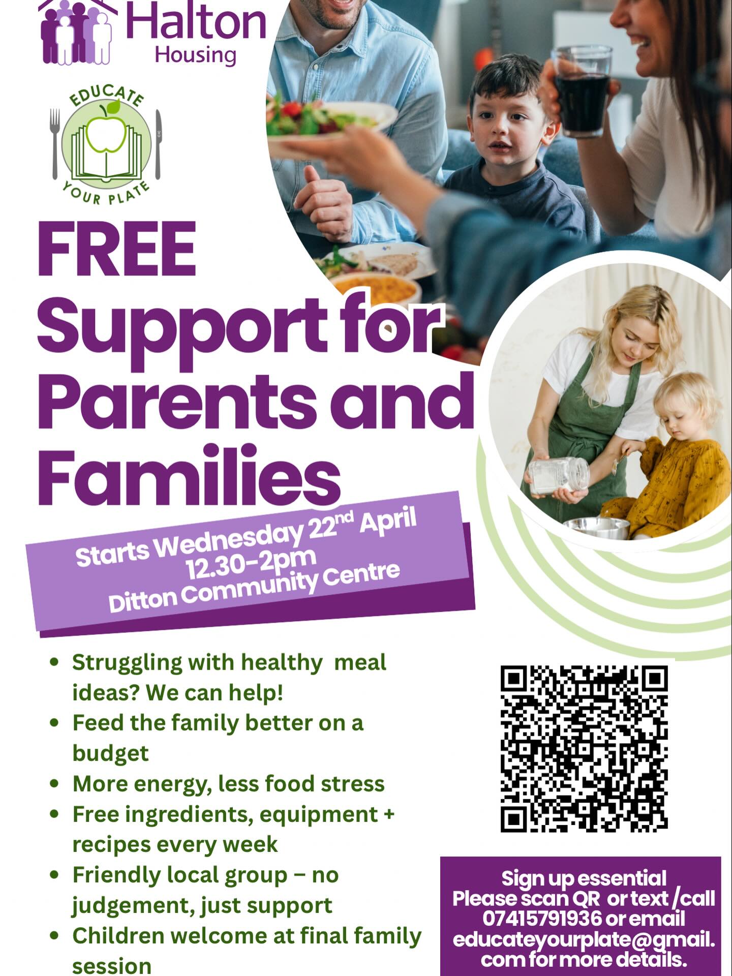 If you’re a parent living on the Kingsway or Stewards Avenue estates, this is for you 💜
A brand new FREE 6-week Healthy Families Programme is coming to your area, funded by Halton Housing.
This is a friendly, supportive space for parents who want to feel better, have more energy, improve family habits and feel more confident around food - with no judgement and no pressure. Just an enjoyable learning environment, fun with food and a chance to make the changes you’ve always wanted to 🍽️
You’ll get each week:
✔ Helpful support for real family life
✔ Weekly tasters
✔ FREE ingredients + recipes to take home
✔ Tips for feeding the family well on a budget
✔ A welcoming group of local parents
Plus a final family session where children can join too.
Sometimes all it takes is the right support at the right time 💜
Places are limited, so if you live on Kingsway or Stewards Ave, apply now via the link in bio / message for details.