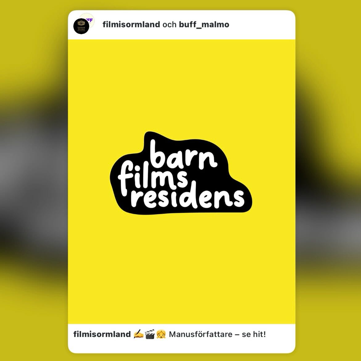 Delat inlägg från @filmisormland och @buff_malmo :
—
” ✍️🎬👧 Manusförfattare – se hit!
Film i Sörmland riktar tillsammans med @buff_malmo strålkastarljuset mot barnfilmen!
Vi söker dig som vill utveckla ett filmmanus för barn eller unga och ta det vidare mot färdig film.
Residenset innehåller:
✨ 4 veckors arvoderad arbetstid (60 000 kr)
✨ utvecklingsarbete i Sörmland med dramaturg
✨ presentation av projektet på BUFF 2027 i Malmö
📅 Period: 1 september – 31 oktober 2026
🌍 Du kan söka oavsett var i landet du bor.
Sista ansökningsdag: 1 maj 2026.
🔗 Läs mer och ansök via scenkonstsormland.se/barnfilmsresidens. LÄNK I BIO! ” @filmisormland
—