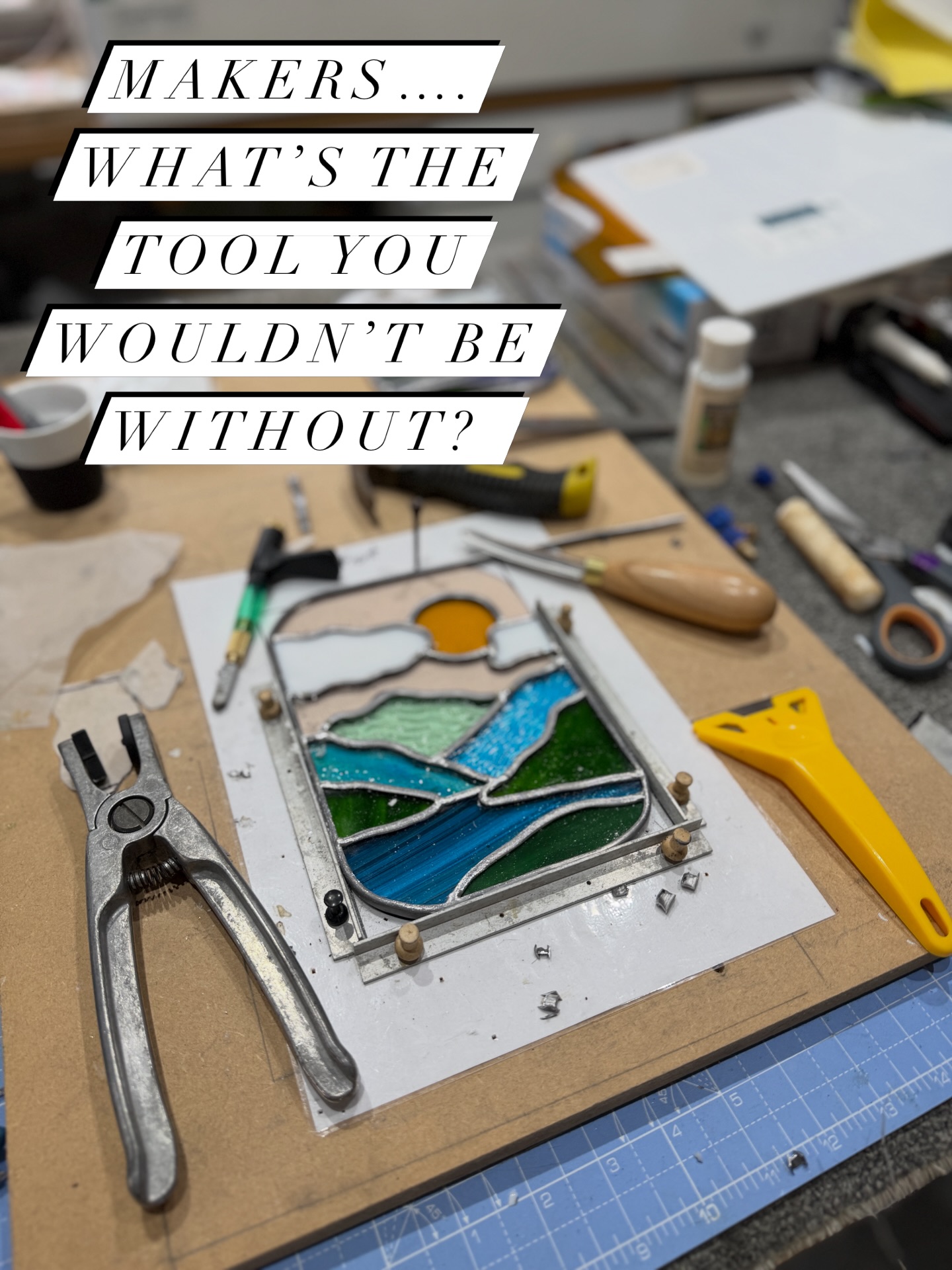 So one of the first things that hit me when I walked into @derekhuntartist studio at the start of my mentorship was how streamlined his tools for creating gorgeous stained glass windows are….. Derek’s ethos is to use the minimal number of tools possible - quality/function over quantity. And keep it traditional…
For a complete gadget geek (& marketing person’s dream) like me, this was interesting…. as I unloaded my bulging backpack 🤣
So, although I do still love a good gadget if it really does make life easier, without feeling like I’m cheating/betraying the heritage of the craft/loosing my skills, I have spring cleaned my Barbie pink toolbox! And now definitely have certain tools that I wouldn’t be without.
What are yours??? Mine are:
1) Mini hammer…. Ok. Not one I can’t do without as such, but it makes me smile on a daily basis as it’s too darn cute… and very useful for horseshoe nails when leading my smaller pieces up or for securing lead in the lead stretcher vice….
2) Silberschnitt running pliers…… if you know, you know 🤣 was sceptical at the price initially, and other companies have tried to produce similar, but these really are the bees knees for curves so you don’t waste glass! They have easily paid for themselves…..
3) Stanley glass scraper…. All thanks to Mr Hunt here, as he gave me his to take away on that first visit, but the reason may surprise you….. cutting lead!
Although I adore my traditional lead knife & have had it since I was 13 years old, I use very narrow lead in many of my pieces (4mm H profile) compared to that in bigger panels, as it suits my more intricate and curved lines. It’s very soft, can twist & get crushed easily with the bigger knives, but a sharp Stanley blade slices through it like butter! 🧈 🔪
4) My soldering iron….. but not just any soldering iron…. I’ve had a few in my time, but the Hakko has a very sensitive adjustable temperature control, meaning you can use it for pretty much anything …. And it’s consistent. As soldering is the end stage, it’s worth investing to finish all your hard work nicely & will make learning much more pleasurable!
#stainedglass #TopTips #Advice #GlassArtist #shareknowledge