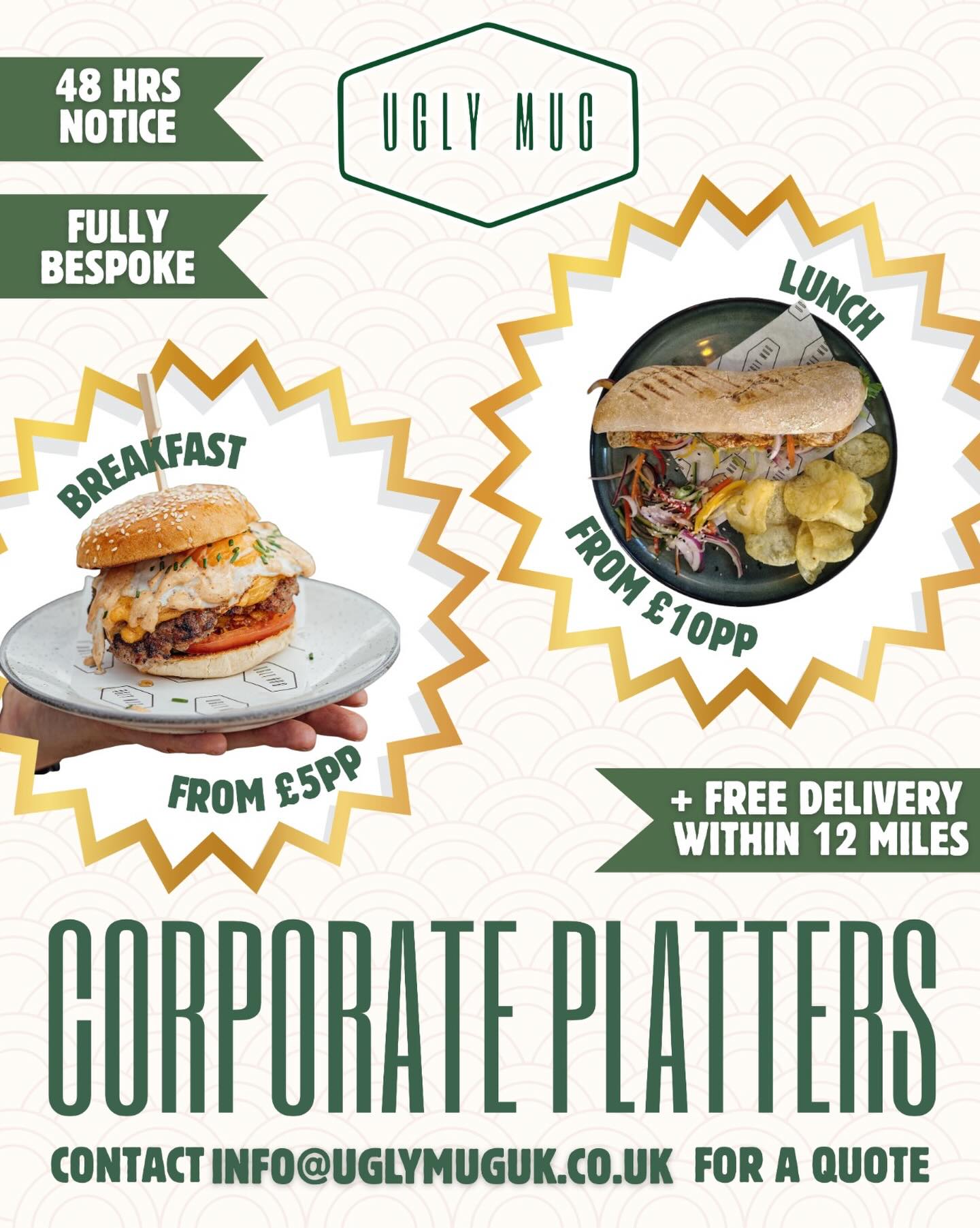 NEW! Introducing our corporate platters! 🍴
From as little as 48hrs notice, we can prepare a platter for your work event, meeting, or away day. Breakfast boxes, sandwiches, fruit, sausage rolls - we have bespoke options for every budget.
Get in touch via the web form in our Instagram bio (https://www.uglymuguk.co.uk/corporate-catering).
Did we mention there’s free delivery included too?
Less than 48hrs to go? Call 01933222665 and we will see what we can do for you!
