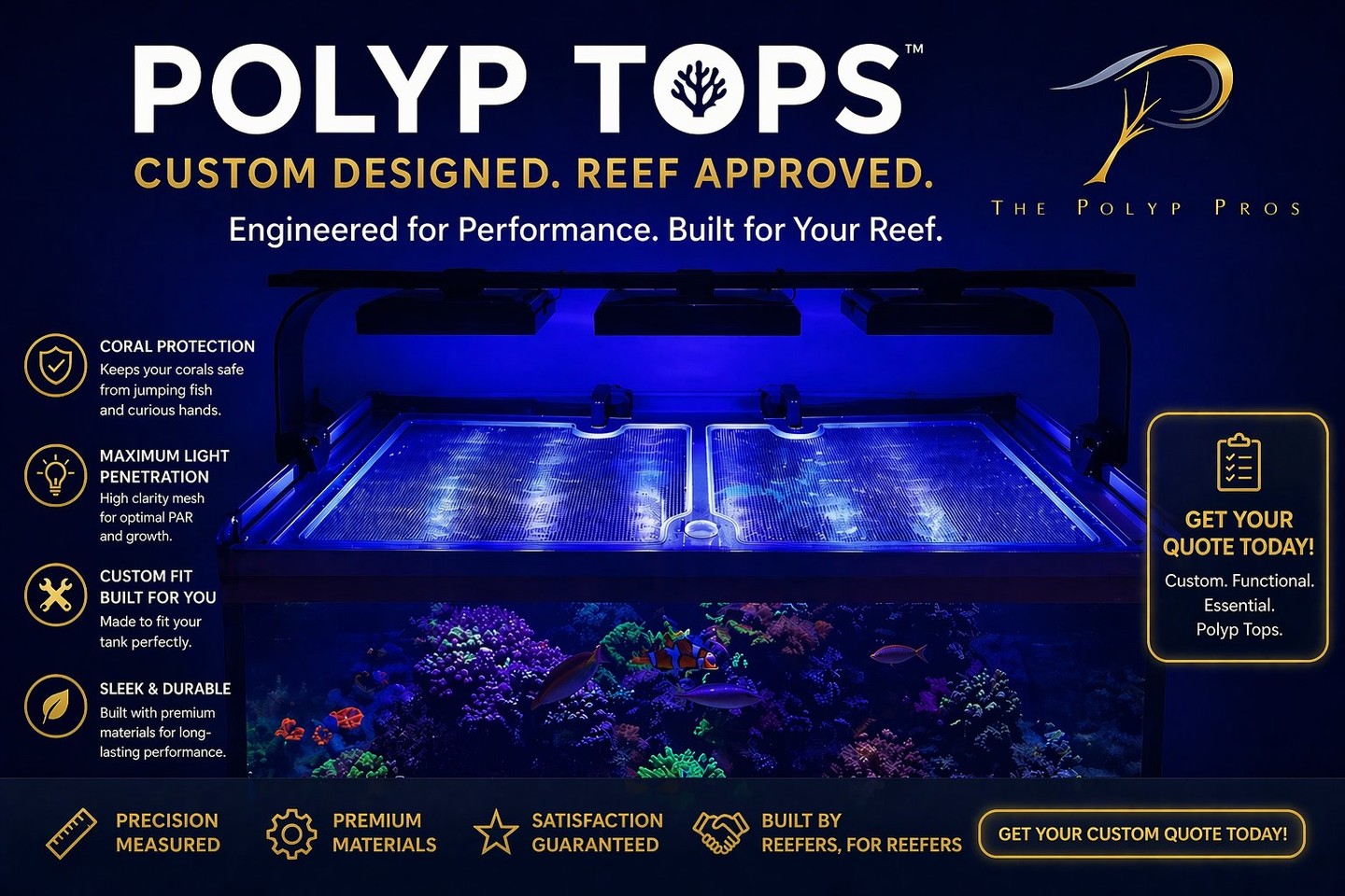 POLYP TOPS – THE FINISH YOUR REEF DESERVES 🔥
Clean. Sleek. Built for performance.
Our custom-designed Polyp Tops are engineered to give you maximum light penetration while keeping your reef protected — no compromises.
✔ Crystal-clear mesh for optimal PAR
✔ Precision-fit to your exact tank
✔ Premium materials, built to last
✔ Designed by reefers, for reefers
No more ugly covers. No more lost light. Just pure performance and clean aesthetics.
💬 Get your custom quote today
🌍 www.thepolyppros.co.uk
🌍 www.thepolyppros.eu
#thepolyppros #customreeftank #polyptops #reefkeeping #aquariumcover #fragtank #reefnerd #coraladdict #aquariumaccessories #customaquarium #reefapproved #aquariumdesign #marinereef #reeflife #aquariumhobby #reefer #reefkeepersofinstagram #aquariumsetup #customdesigned #reefkeeper #aquariumcommunity #allmymoneygoestoreef #ilovemyjob #reef2reef