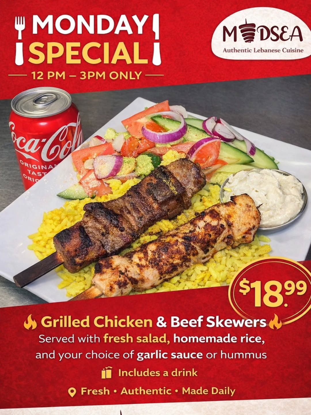Happy Monday Get your week off to a great start with our lunch special available from 12 to 3