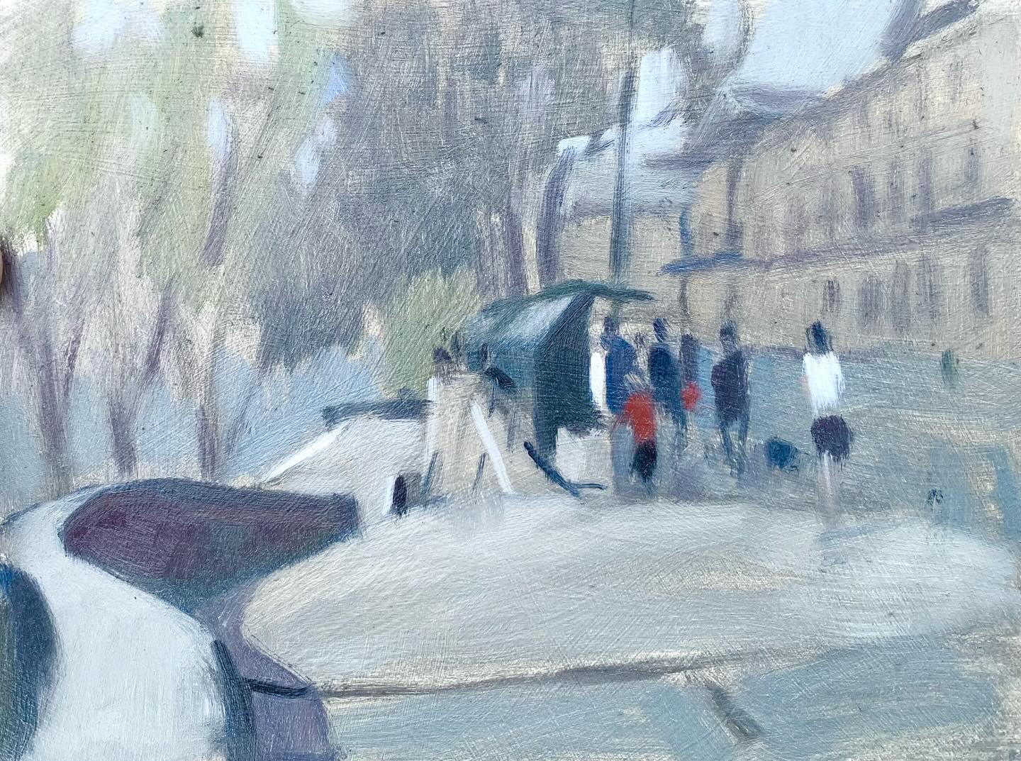 On a blustery grey morning, the Seine comes alive with book sellers and buyers alike. Literature loves Paris!
#riverseine #riverpainting #pleinair #paris