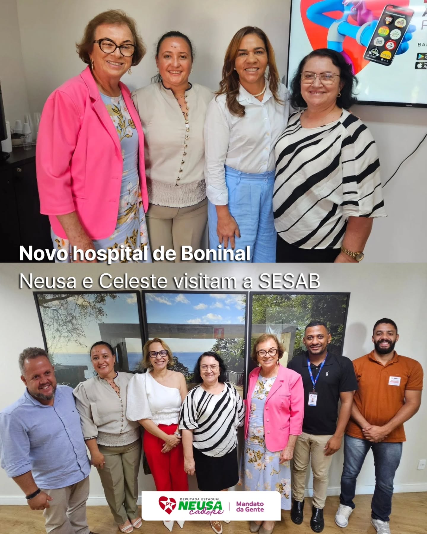 Boa notícia para Boninal!
Nesta manhã, ao lado da nossa companheira, prefeita Celeste, e da secretária municipal de saúde, Adriana, estivemos na Secretaria de Saúde do Estado da Bahia (SESAB) para tratar da re-inauguração do Hospital Municipal.
As obras estão dentro do cronograma e nossas solicitações por equipamentos estão sendo atendidas.
Seguimos, juntos e juntas, trabalhando forte pelo povo boninalense!
#NeusaCadore #Saúde #Boninal #NovoHospital