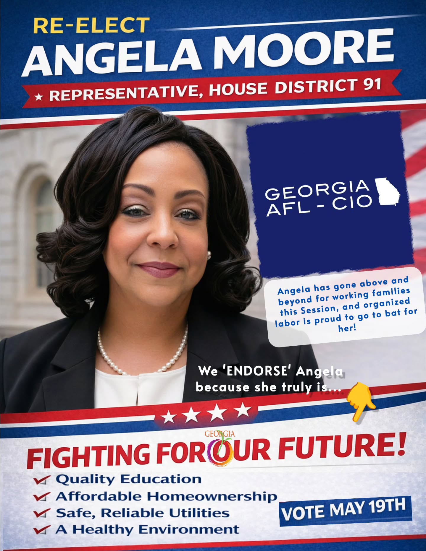 This endorsement, backed by the full weight of organized labor- AFL-CIO here in Georgia, reminds me that the fight for my community and the constituents across the state, is not in vain. #Greatful ❣️💯
Fighting For 🍑ur Future 🥊
Early Voting begins April 27th, 2026
ELECTION DAY: MAY 19TH, 2026