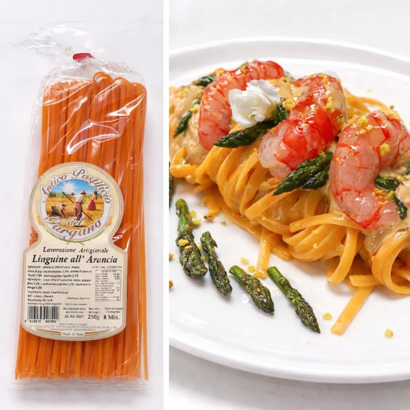 You often ask us how to use our flavored linguine 😊
Here’s a simple and delicious idea:
Orange-flavored linguine with asparagus and shrimp 🍝
Follow us for more tasty ideas