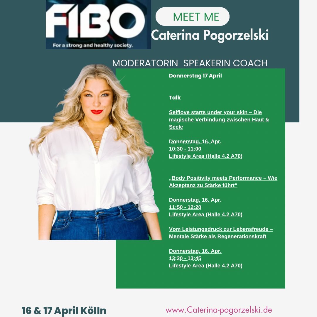 Ich freue mich so riesig auf die FIBO @fiboofficial
Es bedeutet mir wirklich viel wieder gebucht zu sein. Wieder auf dieser BĂŒhne zu stehen. Meine Themen zu teilen.
Dieses Jahr liegt mein Fokus auf etwas das mir sehr am Herzen liegt und das in der Fitnesswelt manchmal noch zu kurz kommt.
Mentale Gesundheit.
Ich liebe es zu sehen wie sehr dieses Thema immer mehr Raum bekommt.
Da gehört es hin.
Hier findest du mich diese Woche in Köln đ
Donnerstag 16. April
đ„ 10:30 â 11:00 Uhr | Halle 4.2 A70
Talk: Selflove starts under your skin
Mit @cineolux_dr.britta.kuehlmann
đ„ 11:50 â 12:20 Uhr | Halle 4.2 A70
Keynote: Body Positivity meets Performance
đ„ 13:20 â 13:45 Uhr | Halle 4.2 A70
Talk: Vom Leistungsdruck zur Lebensfreude
Freitag 17. April
đ„ 10:20 â 10:50 Uhr | Halle 4.2 A70
Talk: Mentale StÀrke als Frau in der Fitnesswelt
Speichert euch das ab! đ
Bist du auch auf der FIBO?
Komm vorbei. Sag Hallo.
Du bist die Hauptdarstellerin in deinem Leben.
Und genau so darfst du dich auch zeigen
Ich freu mich auf dich!
