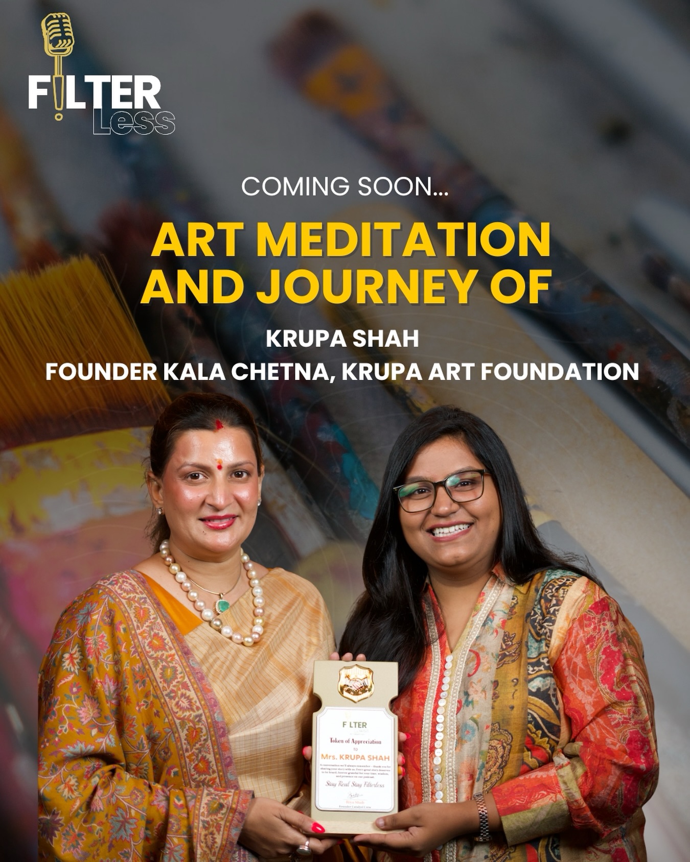 Where art meets awareness, and life becomes a canvas. 🎨
A conversation beyond creativity—into consciousness, purpose, and inner stillness.
Featuring Krupa Shah, as she shares her journey of art as meditation and transformation.
This isn’t just a podcast.
It’s a perspective shift.
.
.
#FilterLess #PodcastLaunch #ArtMeditation #KalaChetna #KrupaShah ConsciousLiving SpiritualGrowth CreativeJourney MindfulLiving IndianPodcast ArtHeals