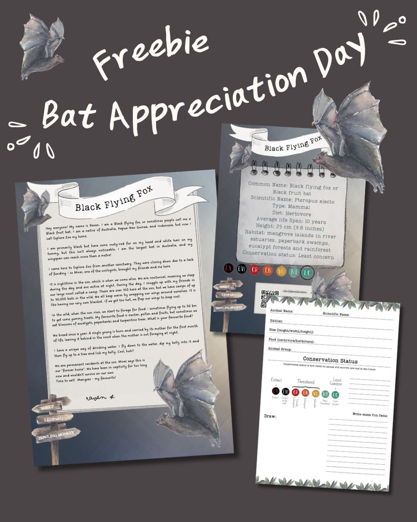 FREEBIE FRIDAY 🦇
It’s Bat Appreciation Day, and I’ve got a little freebie for you all—taken from my Explore Zoo resource!
What’s your favourite thing about bats? Did you know they’re the only mammals capable of true flight? They’re also incredible pollinators and brilliant pest controllers, munching through around 3,000 insects in a single night!
Also… my son played me this Pink Floyd song in the car recently and it’s completely bonkers 😝 Have you heard it before?
Have a glorious weekend all 💕
