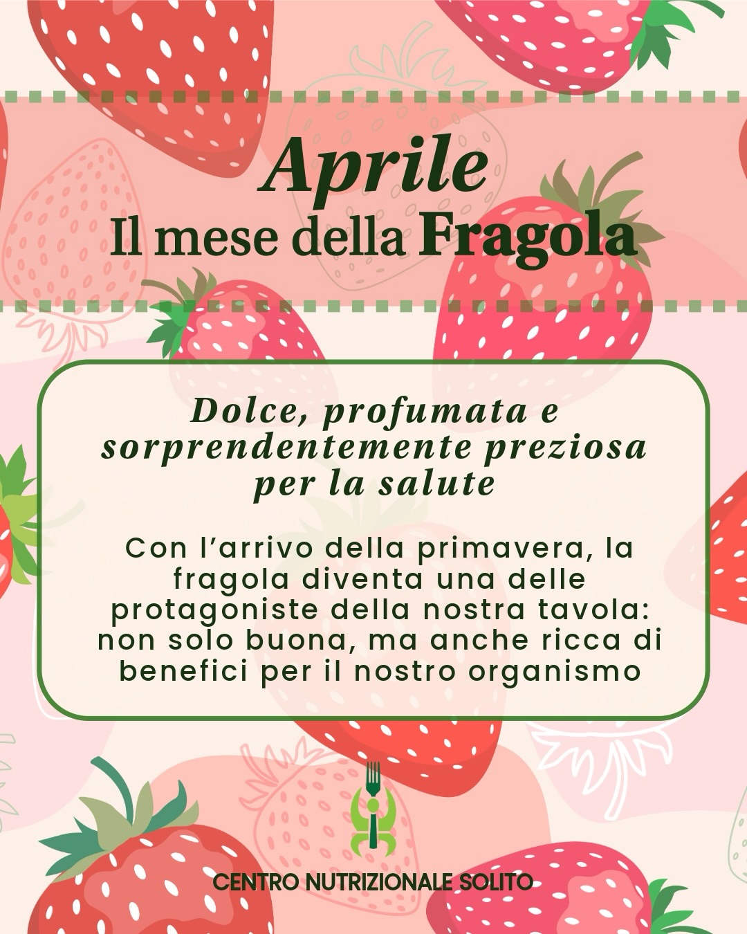 🍓 APRILE: IL MESE DELLA FRAGOLA 🍓
Dolce, profumata e sorprendentemente preziosa per la salute.
Con l’arrivo della primavera, la fragola diventa una delle protagoniste della nostra tavola: non solo buona, ma anche ricca di benefici per il nostro organismo 🌿
🧬 La Carta d’Identità Nutrizionale:
Non lasciarti ingannare dalla dolcezza: le fragole hanno un carico glicemico bassissimo. Ecco cosa accade quando le mangi:
• Il potere degli Antociani: Sono i pigmenti che danno il colore rosso. Questi potenti flavonoidi proteggono il sistema cardiovascolare e aiutano a ridurre l’infiammazione sistemica.
• Vitamina C e Collagene: Una porzione da 150g copre quasi l’intero fabbisogno giornaliero di Vitamina C, essenziale non solo per le difese, ma per la sintesi del collagene (pelle e articolazioni).
• Fibre e Microbiota: Contengono pectina e lignina, fibre che nutrono i batteri “buoni” dell’intestino, migliorando la regolarità e il senso di sazietà.
🥗 Occasioni d’uso inedite
• Piatto Unico: Provale in un’insalata di misticanza, fragole, formaggio caprino e semi di zucca. Un mix perfetto di sapidità e freschezza che stimola la diuresi.
• Snack Pre-Workout: Fragole e un quadratino di cioccolato fondente (>85%). I polifenoli del cacao e delle fragole lavorano in sinergia per migliorare il flusso sanguigno durante l’allenamento.
• Salsa Salad: Frulla 2 fragole con un filo d’olio EVO e un goccio di aceto balsamico per creare un condimento gourmet e sano per le tue carni bianche.
🌸 La natura ci dà ciò di cui abbiamo bisogno, quando ne abbiamo bisogno. In primavera, il corpo richiede idratazione e protezione antiossidante: la fragola è la risposta perfetta.
👉 Nel nostro centro ti aiutiamo a costruire un’alimentazione equilibrata, sostenibile e personalizzata… anche partendo dai piccoli piaceri di stagione.
#fragola #centronutrizionalesolito #solitonutrizione