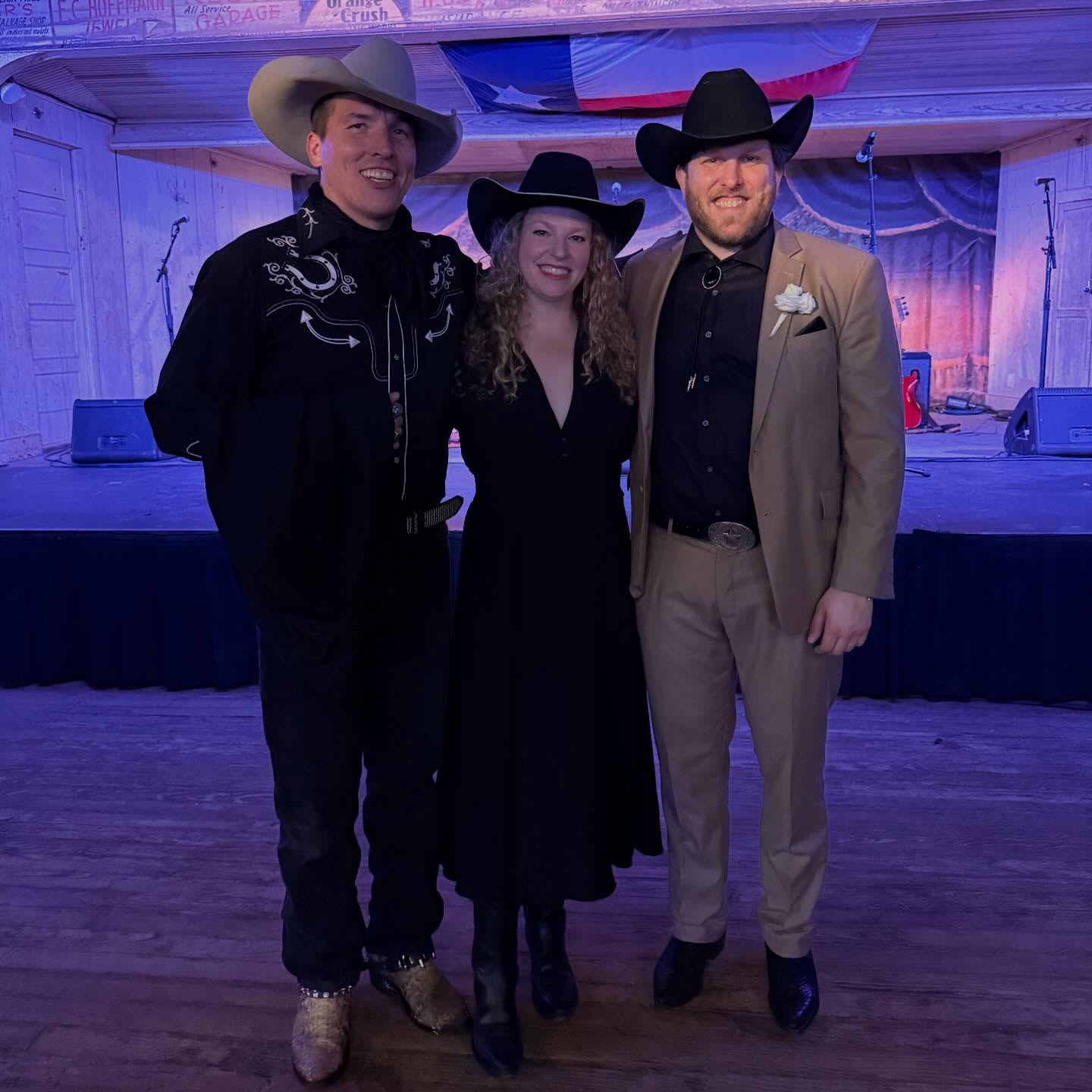Had the tremendous honor of playing the wedding of an old friend from high school last night, and I may be biased in saying so, but it was definitely one of the coolest weddings I’ve ever been to. First class and a hundred percent Texas. This is he and I with another classmate of ours from grade school. Great to catch up with a couple of the best and brightest, and to be a part of this really special evening at Texas’ Oldest Dancehall. A heartfelt congratulations to my old pal, Alex, and his beautiful bride, Kara.