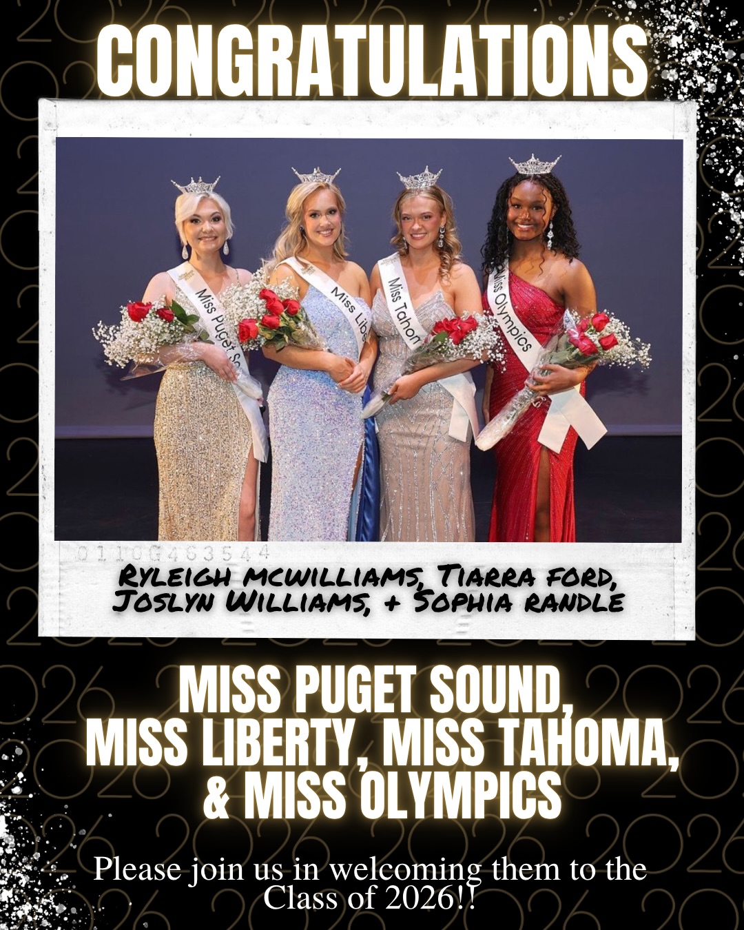 Congratulations to our Sweeper Competition titleholders as well as our new Miss Goldfinch. Welcome to the class of 2026! #roadtomisswashington #roadtomissamerica #missamerica #misswashington