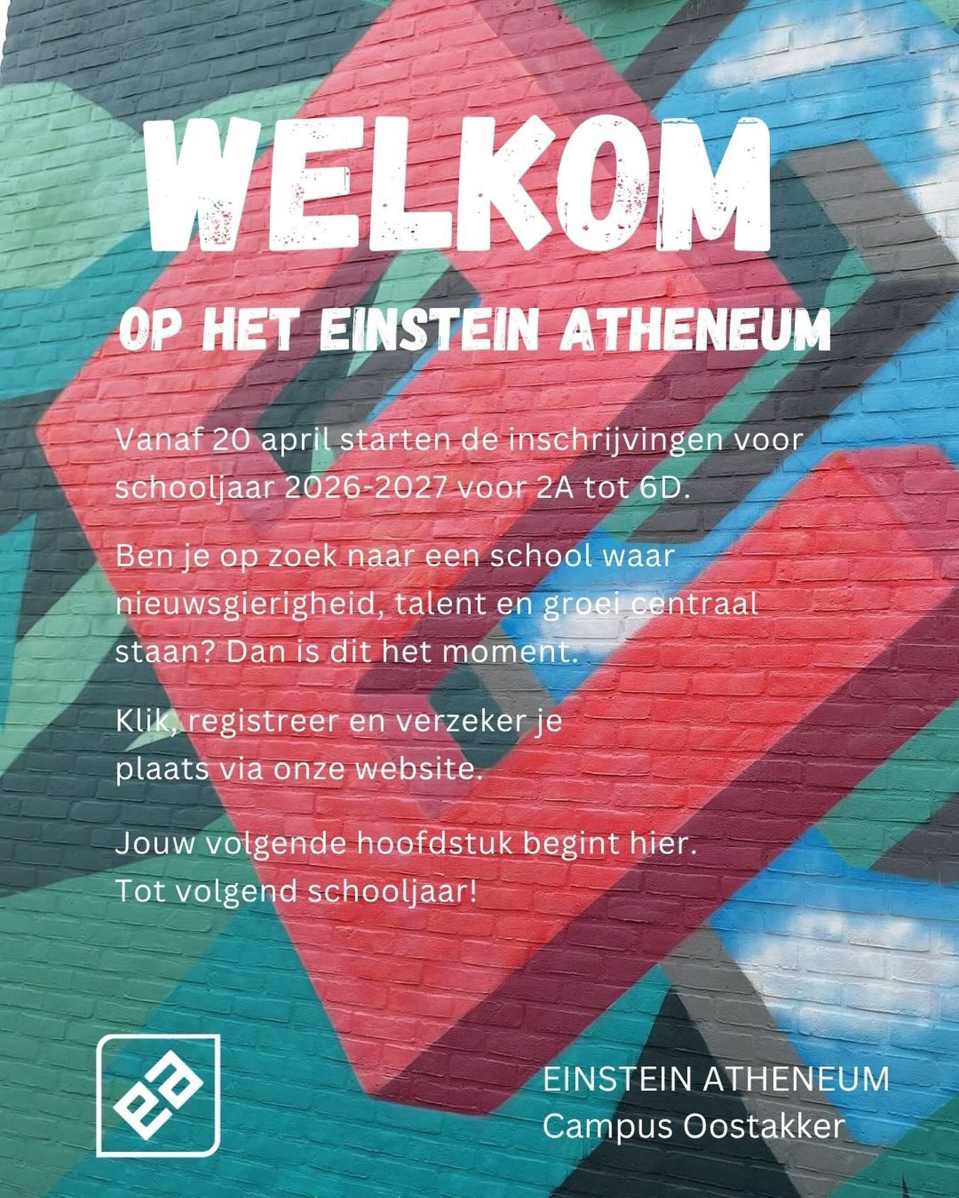 Verwelkomen we jou volgend jaar op onze school?
Vanaf vandaag starten de inschrijvingen voor nieuwe leerlingen van 2A t.e.m. 6D. De link voor de registratie vind je terug in onze bio. Meer informatie vind je ook terug op onze website.