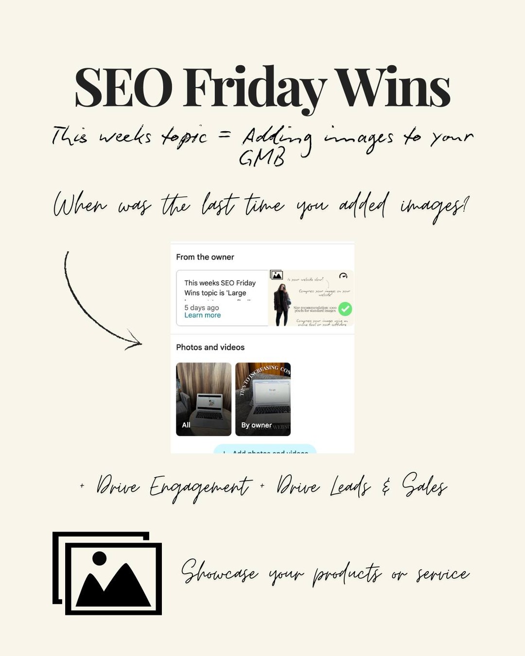 When was the last time you uploaded images to your Google Business Profile?
Did you know 60% of consumers agreed images influence their decision when choosing a company?
Don't miss out on this opportunity. Add some images today.