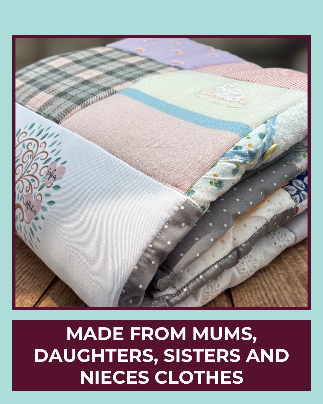 When Attilia got in touch with a very special project, I knew we were creating something truly extraordinary.
She wanted a blanket as a birthday gift for her mum, combining clothes from herself and her sister, her daughter and nieces, letters her mum wrote, letters they wrote to their mum, drawings from the girls, and even song lyrics. In the centre? A family tree.
This isn't just a blanket, it's a living family history woven together.
Multiple generations, handwritten words, childhood drawings, meaningful lyrics, all coming together to celebrate the woman at the heart of it all.
What an incredible gift of love.
#TracysTreasuredKeepsakes #SmallBusinessUK #PersonalisedKeepsakes #HertsCustomKeepsakes #HandmadeGiftsUK