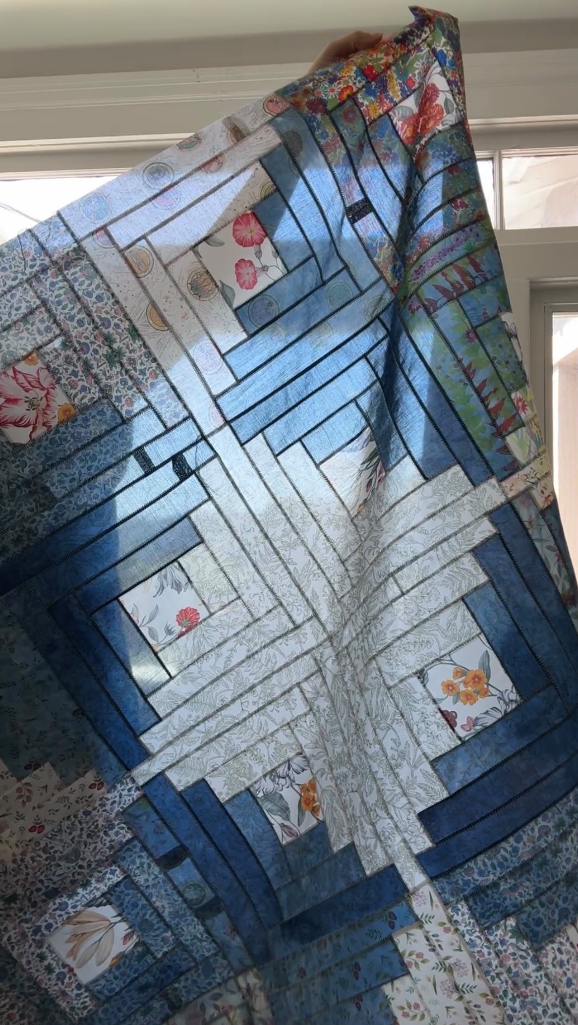 Sometimes I finish projects really quick (usually when it’s clothing I’m making for an event the next day 😅). But usually my projects take months from beginning to end, or years.
Because they are almost never planned at the beginning. When I dyed this fabric back in 2024 I had no clue what I’d do with it. I left some of each print undyed because I wasn’t sure how it would turn out.
In May 2025 I started making log cabin blocks with the dyed and undyed prints together. But I wasn’t sure if I wanted it to be a quilt. Finally, another year later, it’s a quilt top.
I share this all just because there is such an obsession these days to “optimize” everything, make everything faster and easier and more convenient. But sometimes doing things slowly is good. And necessary. And helps your sanity. Or at least mine.