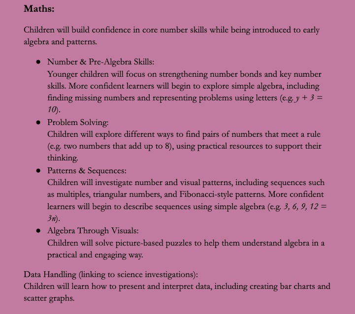 A snapshot of a few of our learning overviews from this year ✨
Shared at the start of each half-term, these help parents feel informed and involved.
They also double up as clear, supportive evidence of learning if needed. 🌿