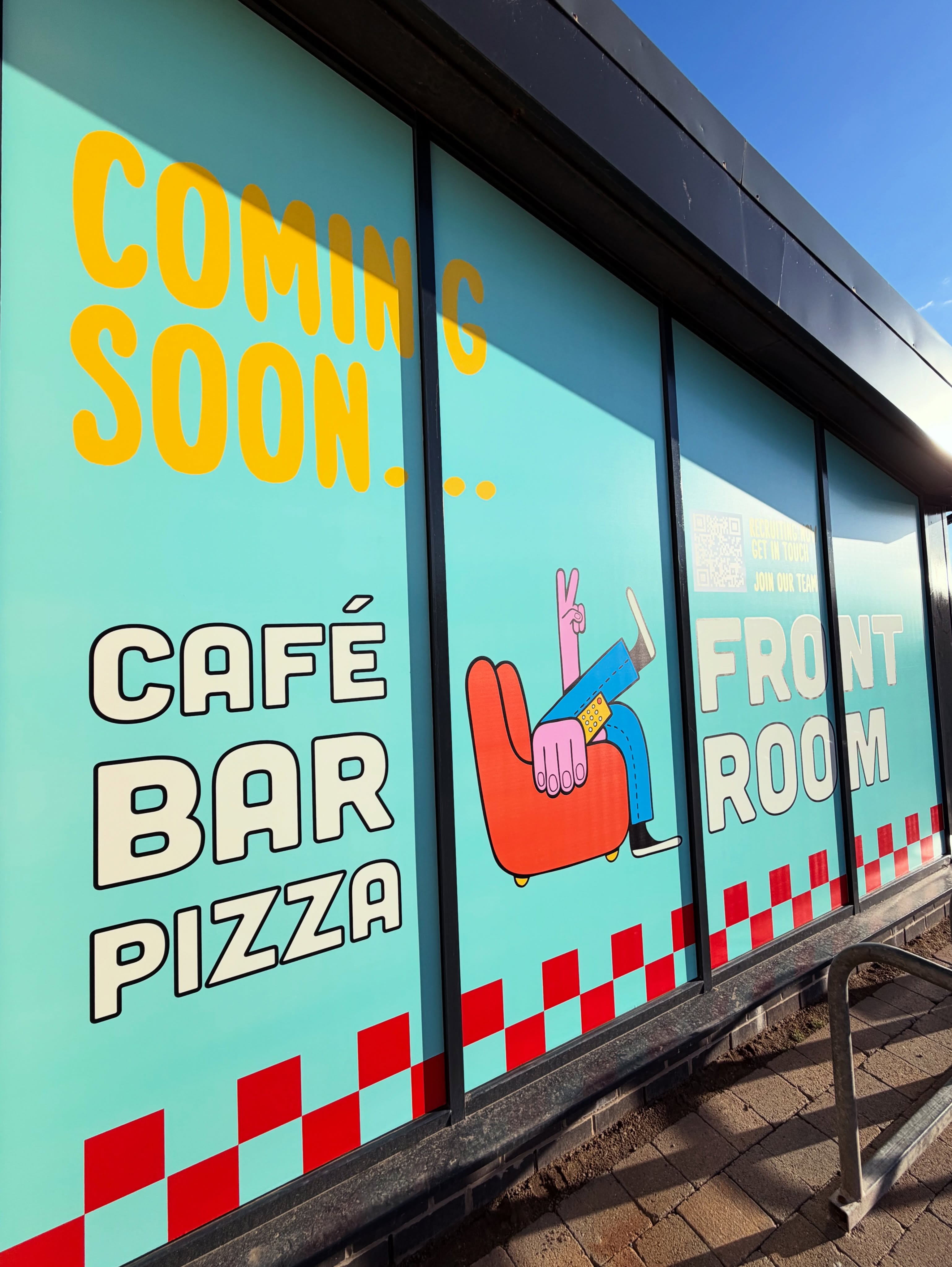 ‘Coming soon’ hoarding window graphics - designed, produced and installed for @frontroombarry for their newest premises, Porthcawl. Looking forward to the opening! 🍕🎺 #design #create #install #wearesemaphore