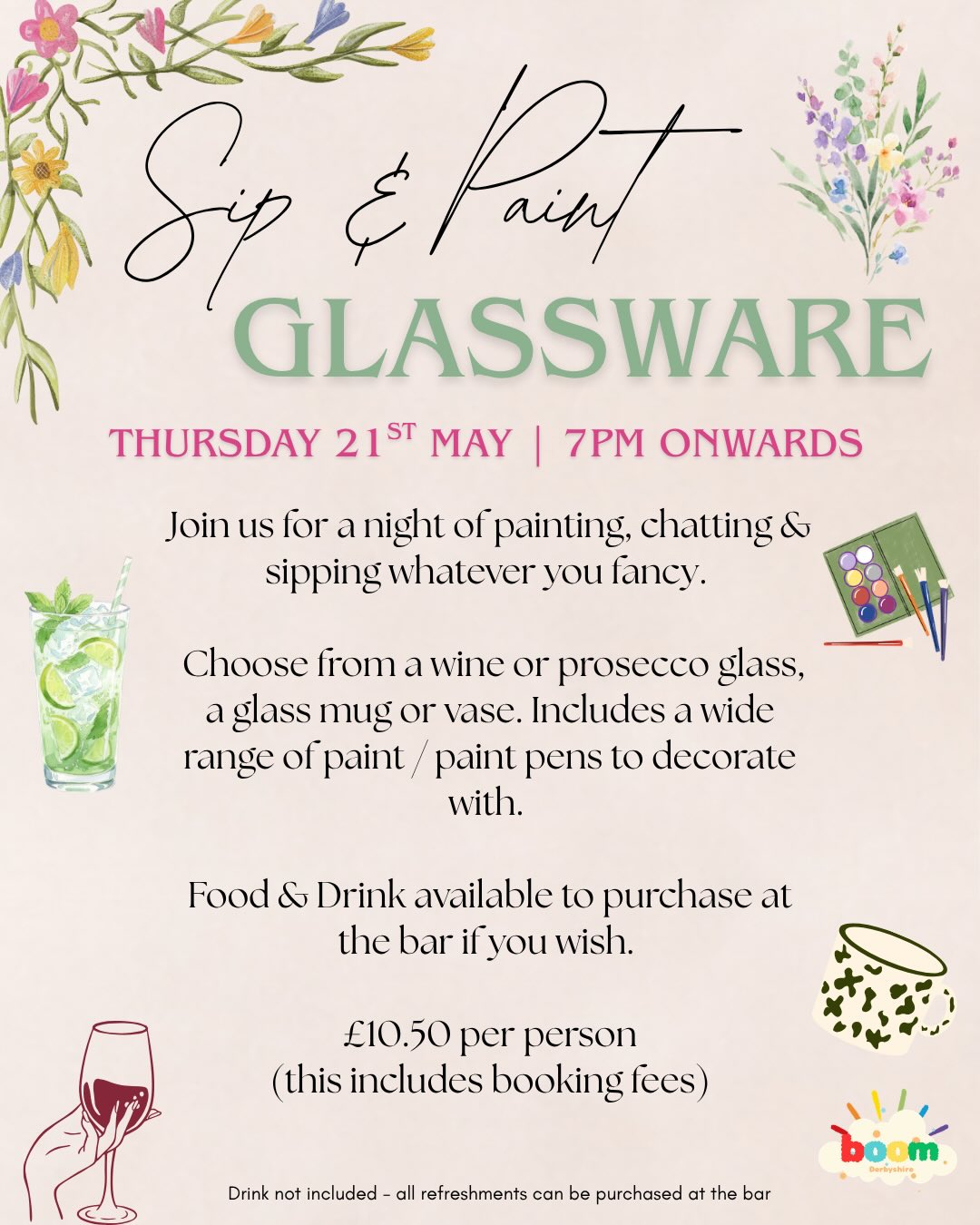 🎨 Ready for your next craft evening? 🫶🏻
Join us for a relaxed, feel-good evening of creativity, colour & a night to yourself 💗
Choose your vibe for the night:
🌿 Create your own Reed Diffuser (paint & pick a scent!)
OR
🎨 Sip & Paint Glassware
Whether you’re in the mood to get crafty, catch up with friends or enjoy a little “me time”, this is the perfect night out 💕
Dress up or keep it casual, come with friends or come along solo – everyone is welcome 🫶
🍹 Food & drinks available to purchase
🚗 Free parking onsite
📍The Marquis Pub & Kitchen, DE5 9SP
🕖 From 7pm onwards
Spaces are limited, so be quick to book your spot ✨
Tag who you’re bringing with you ⬇️💗