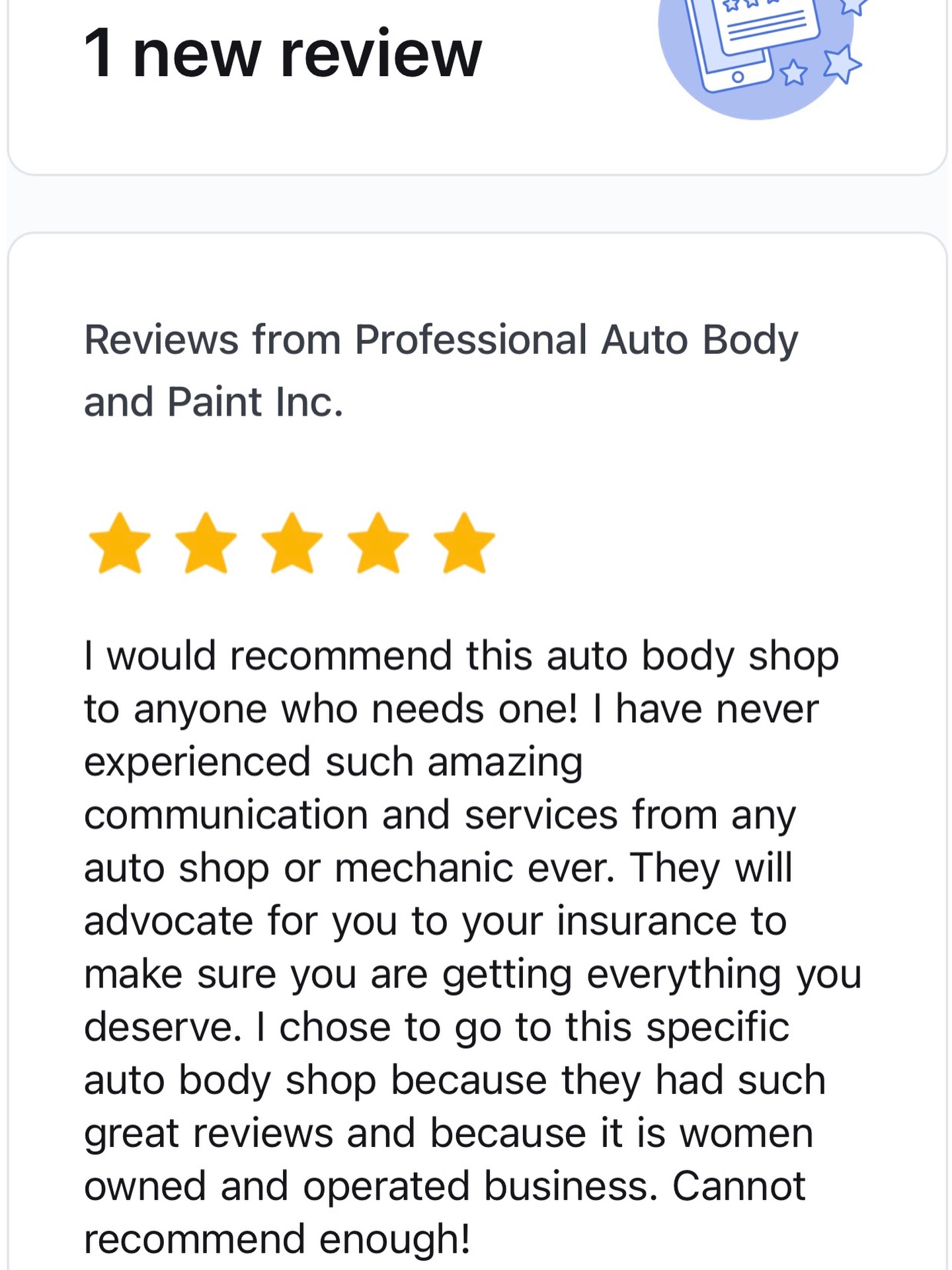 ⭐️⭐️⭐️⭐️⭐️
We’re incredibly grateful to share that we just received another 5-star review ❤️
Getting real-time feedback like this means everything to our team. It reminds us why we do what we do every single day. At Professional Auto Body & Paint, we’re not just here to repair vehicles — we’re here to support our customers through the entire process.
From helping you understand your insurance claim, to answering questions, navigating delays, or advocating on your behalf — we’re with you every step of the way. Every claim, every situation, every customer matters to us.
Our goal is simple: make the experience as smooth, clear, and stress-free as possible while delivering quality repairs you can trust.
This kind of feedback reflects the hard work our entire team puts in, and we couldn’t be more thankful🙏
Thank you for supporting a locally owned, independent, mom-and-pop shop here in Portland, Oregon since 1997. We’re not part of a network or corporation — just a team that truly cares.
#womenbusinessowners
#momandpopshop
#portland
#pdx
#shoplocal