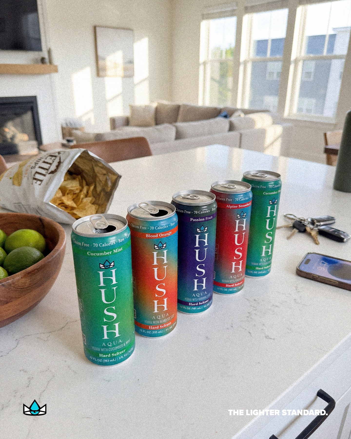 Weekend plans are officially secured.
Whether you are catching some sun by the water or just hanging out in the kitchen before everyone comes over, we have the drinks covered. We made Hush Aqua to be the easiest choice in your fridge. It is the lowest calorie seltzer on the market at exactly 70 calories, with zero sugar and real premium vodka.
Real life happens between the highly curated moments. Grab a pack and enjoy your weekend, wherever you end up.