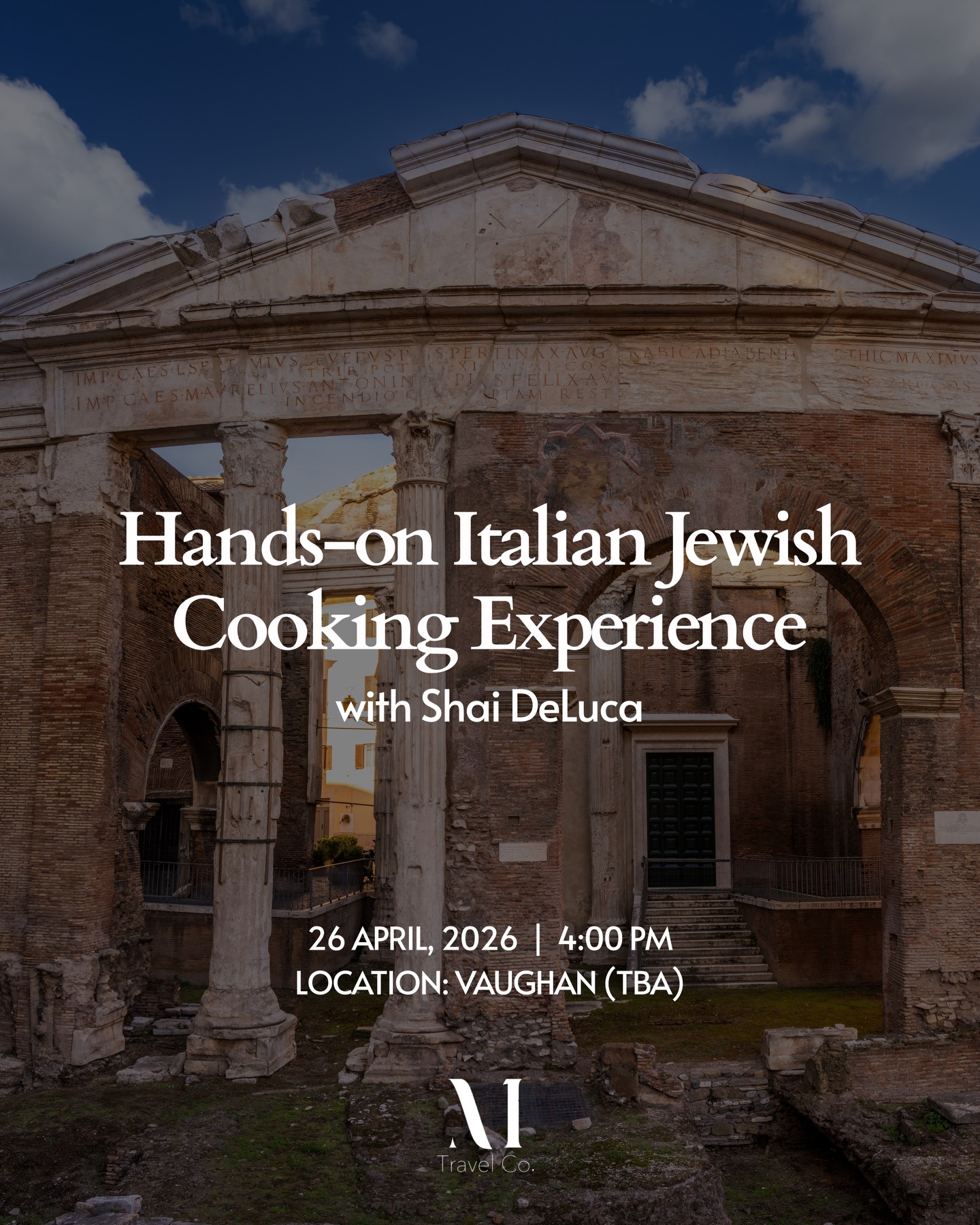 There’s a side of Italian culture you don’t discover through travel guides — you experience it through food, stories, and the people around you.
This experience is an invitation to step into that world.
You’ll learn to prepare traditional Italian Jewish dishes shaped by generations of history, then enjoy them in a relaxed, social setting designed for conversation and discovery.
Hosted by Shai DeLuca, bringing a personal and meaningful perspective to the experience.
Sunday, April 26 · 4:00 PM
Vaughan, ON (location TBA)
Limited availability.
Reserve your spot through the link in bio.
Italian Jewish Tour
Food Experience
Cooking Session
Heritage Event
Wine & Dine